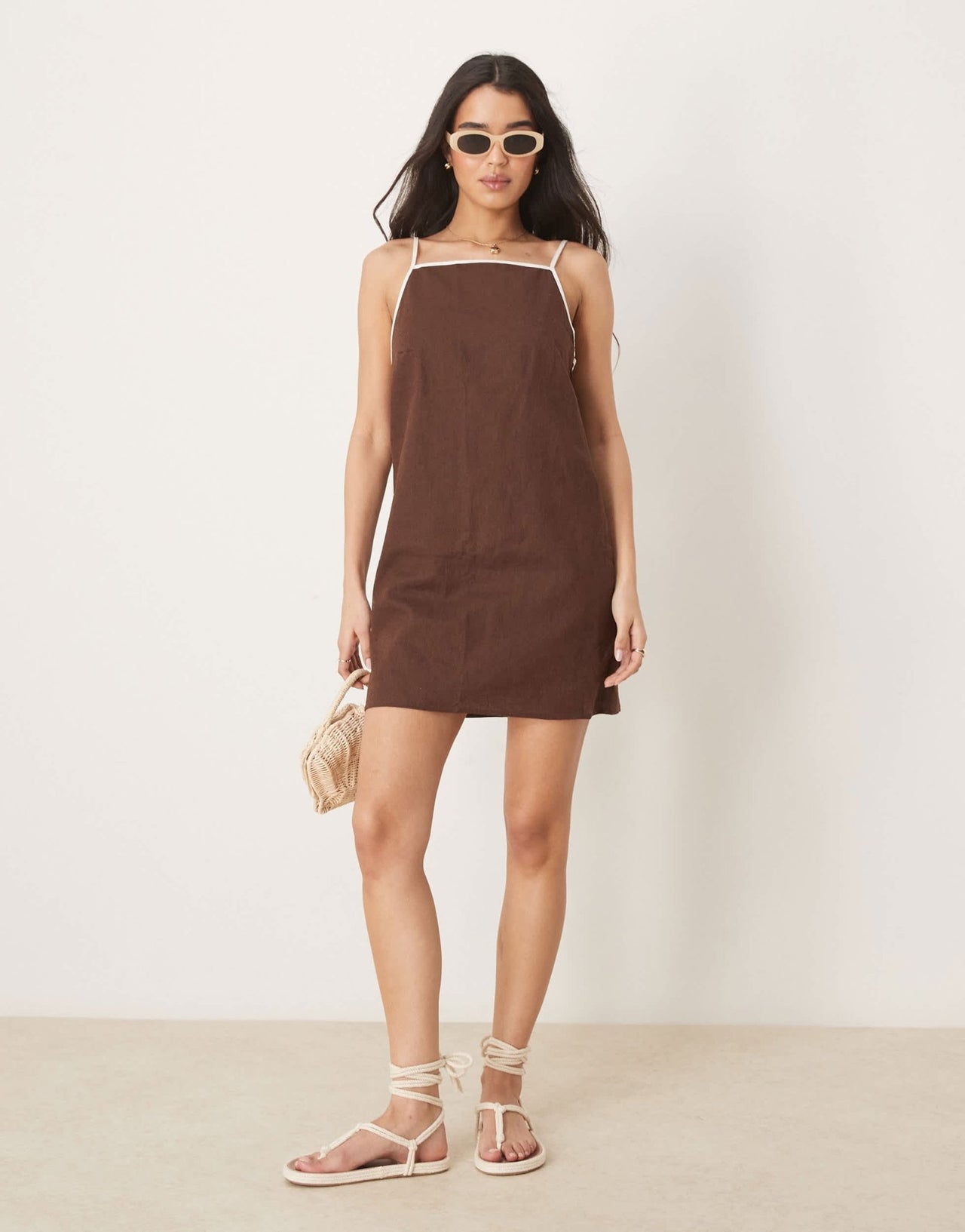 Abercrombie & Fitch square neck mini shift dress in brown - ASOS Sample Sale