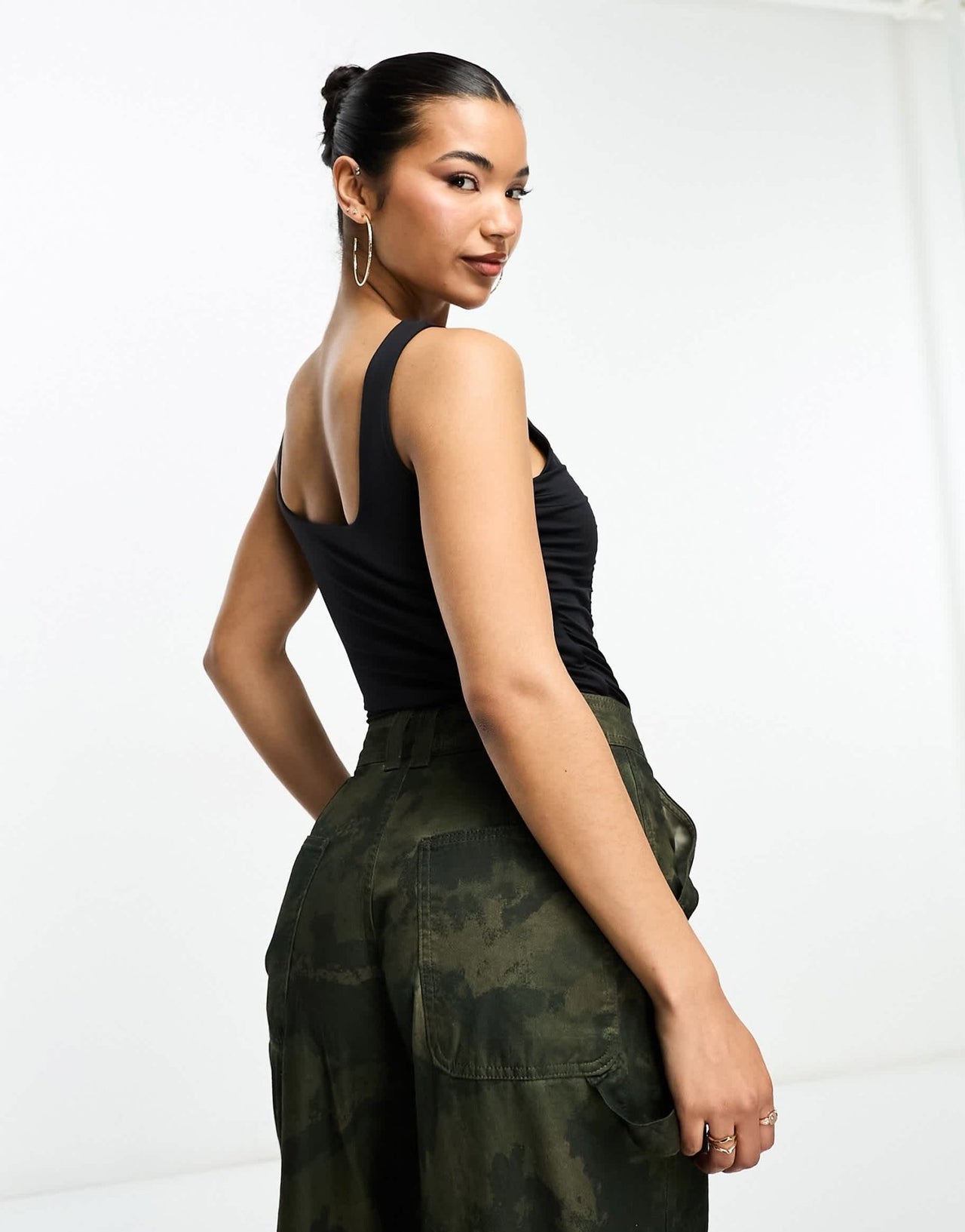 Abercrombie & Fitch square neck ruched bodysuit in black - ASOS Sample Sale