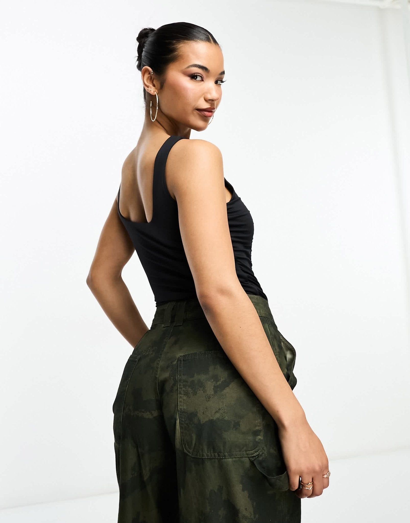 Abercrombie & Fitch square neck ruched bodysuit in black - ASOS Sample Sale