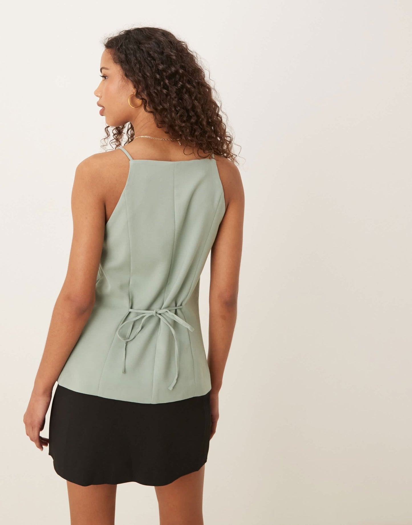 Abercrombie & Fitch square neck strappy detail longline top in green - ASOS Sample Sale