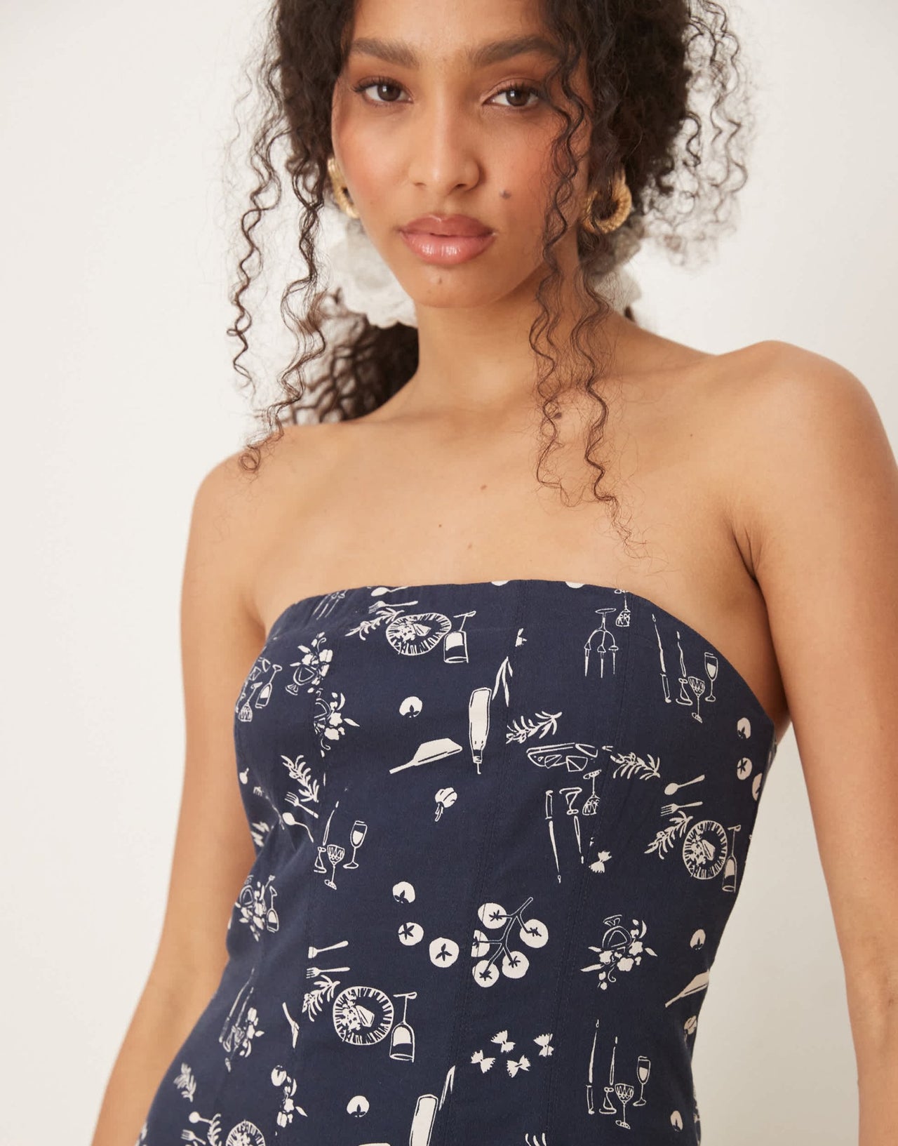 Abercrombie & Fitch strapless flare midi dress in blue floral - ASOS Sample Sale