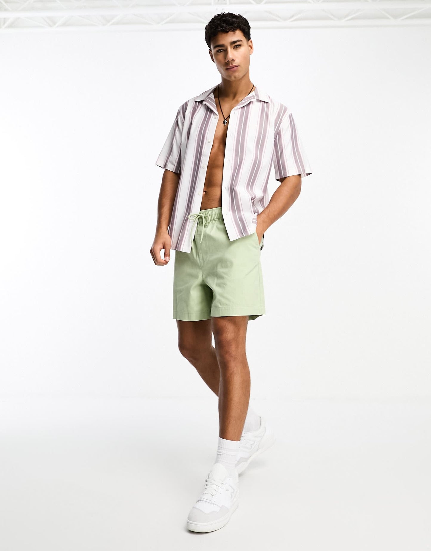 Abercrombie & Fitch striped short sleeve shirt in white and pink - ASOS Sample Sale