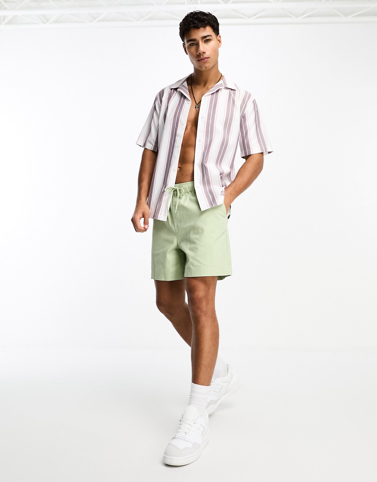 Abercrombie & Fitch striped short sleeve shirt in white and pink - ASOS Sample Sale