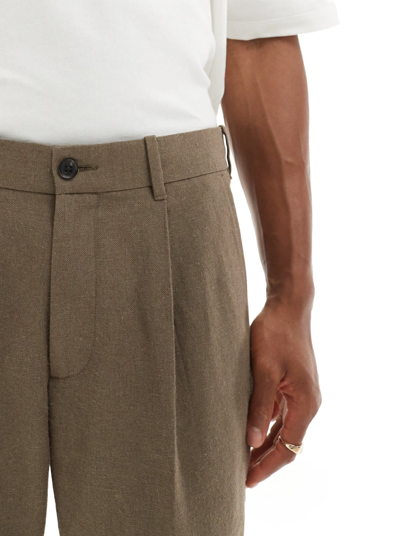 Abercrombie & Fitch tailored pleated loose fit linen blend trousers in tan co-ord - ASOS Sample Sale