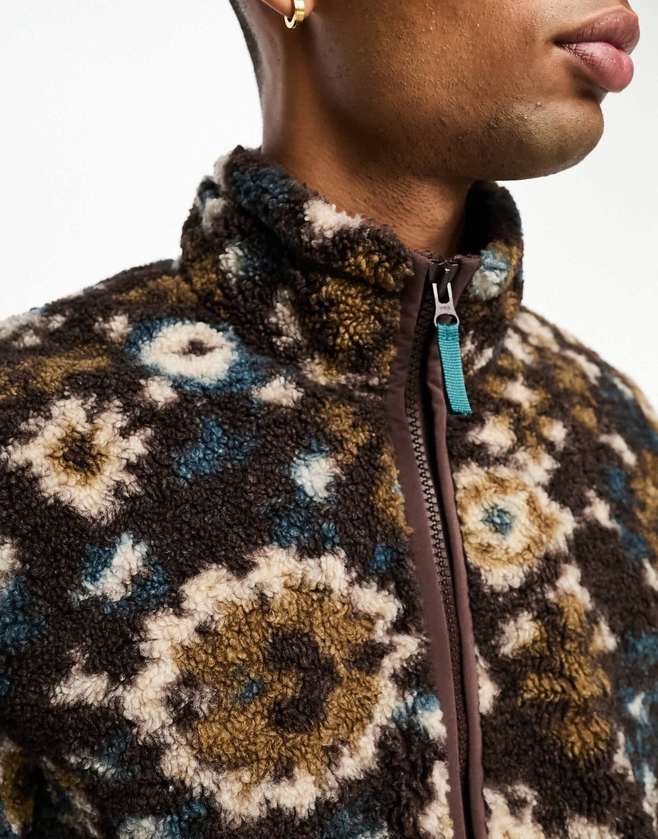Abercrombie & Fitch tapestry print sherpa full zip jacket in brown - ASOS Sample Sale