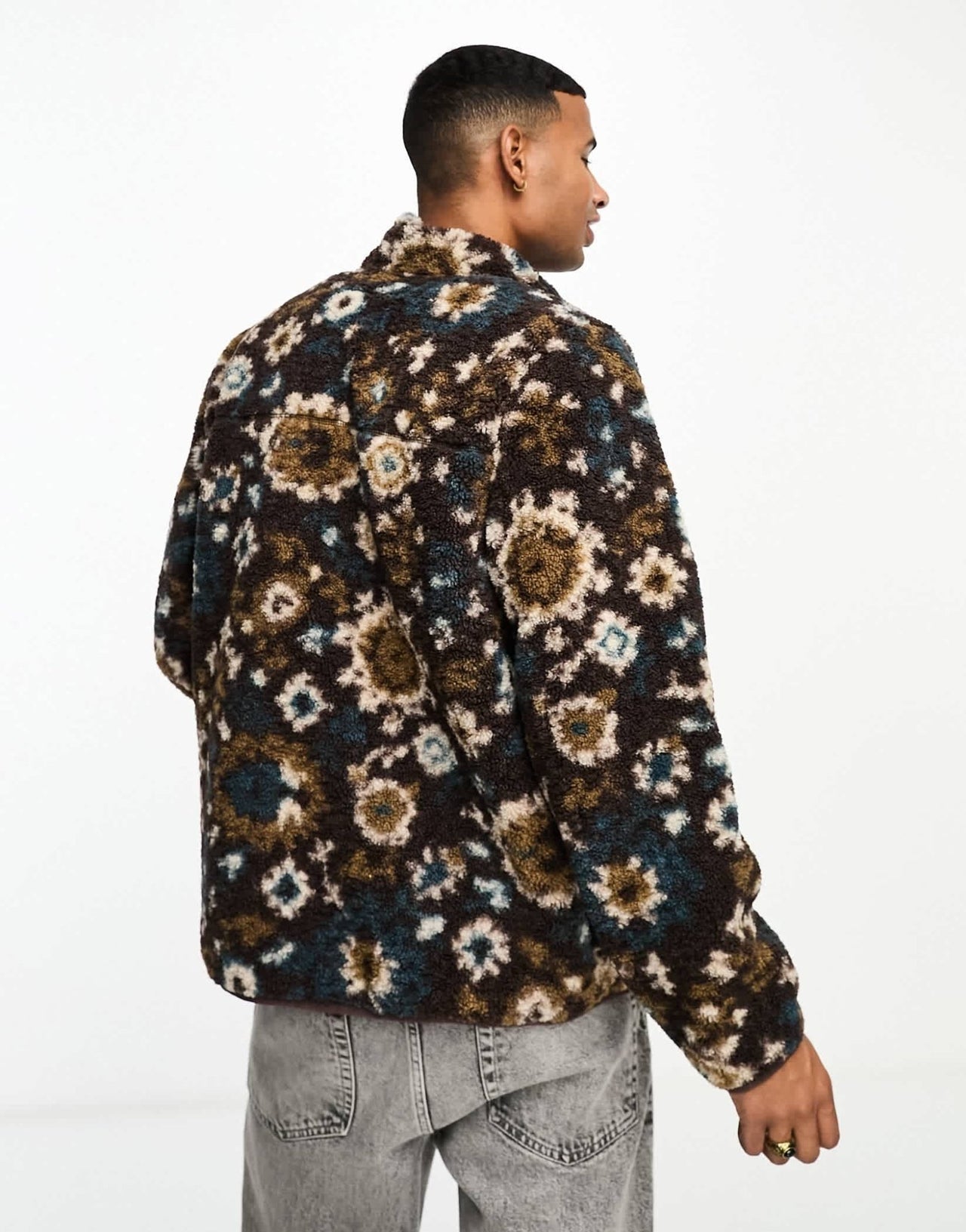Abercrombie & Fitch tapestry print sherpa full zip jacket in brown - ASOS Sample Sale