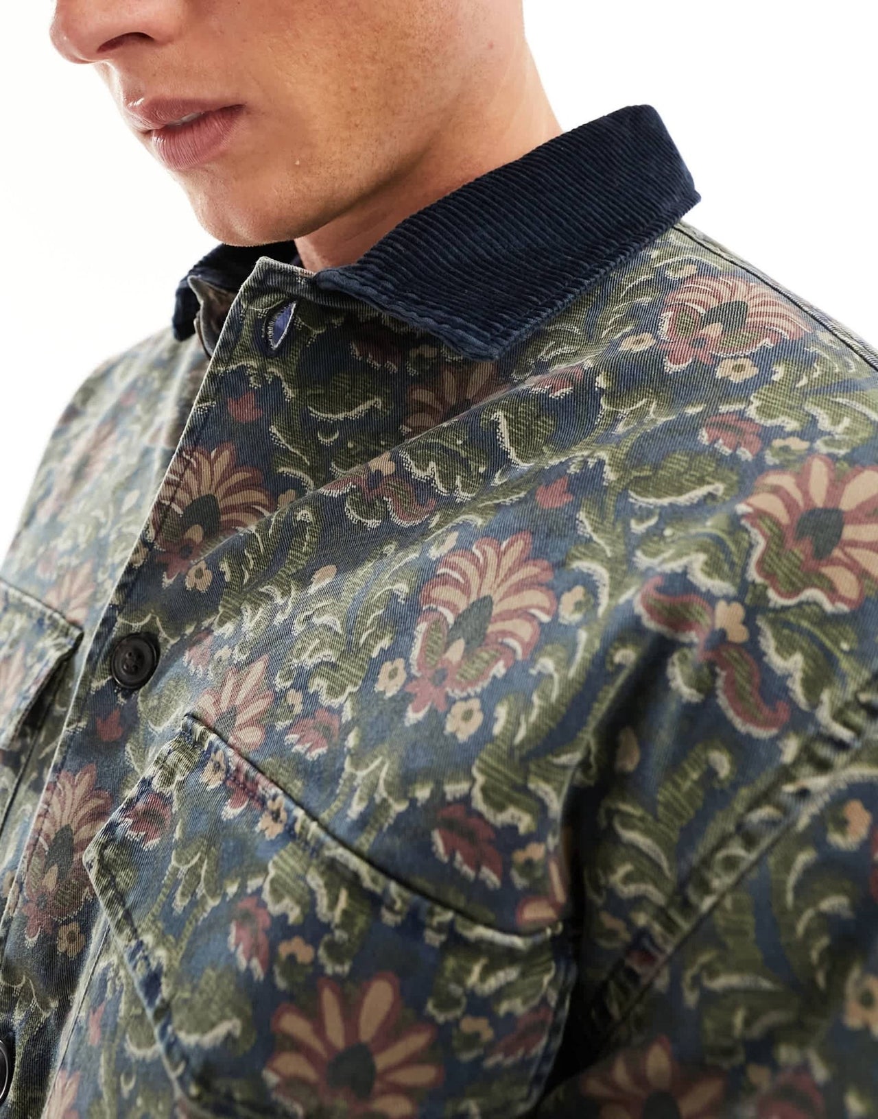 Abercrombie & Fitch tapestry print twill overshirt in navy - ASOS Sample Sale