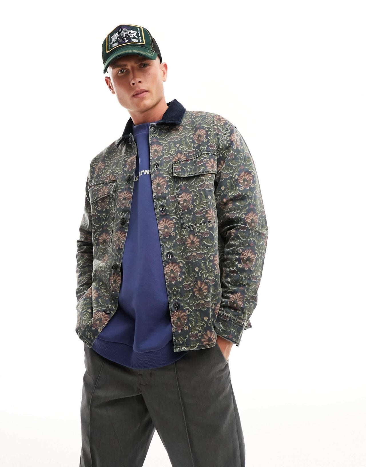 Abercrombie & Fitch tapestry print twill overshirt in navy - ASOS Sample Sale