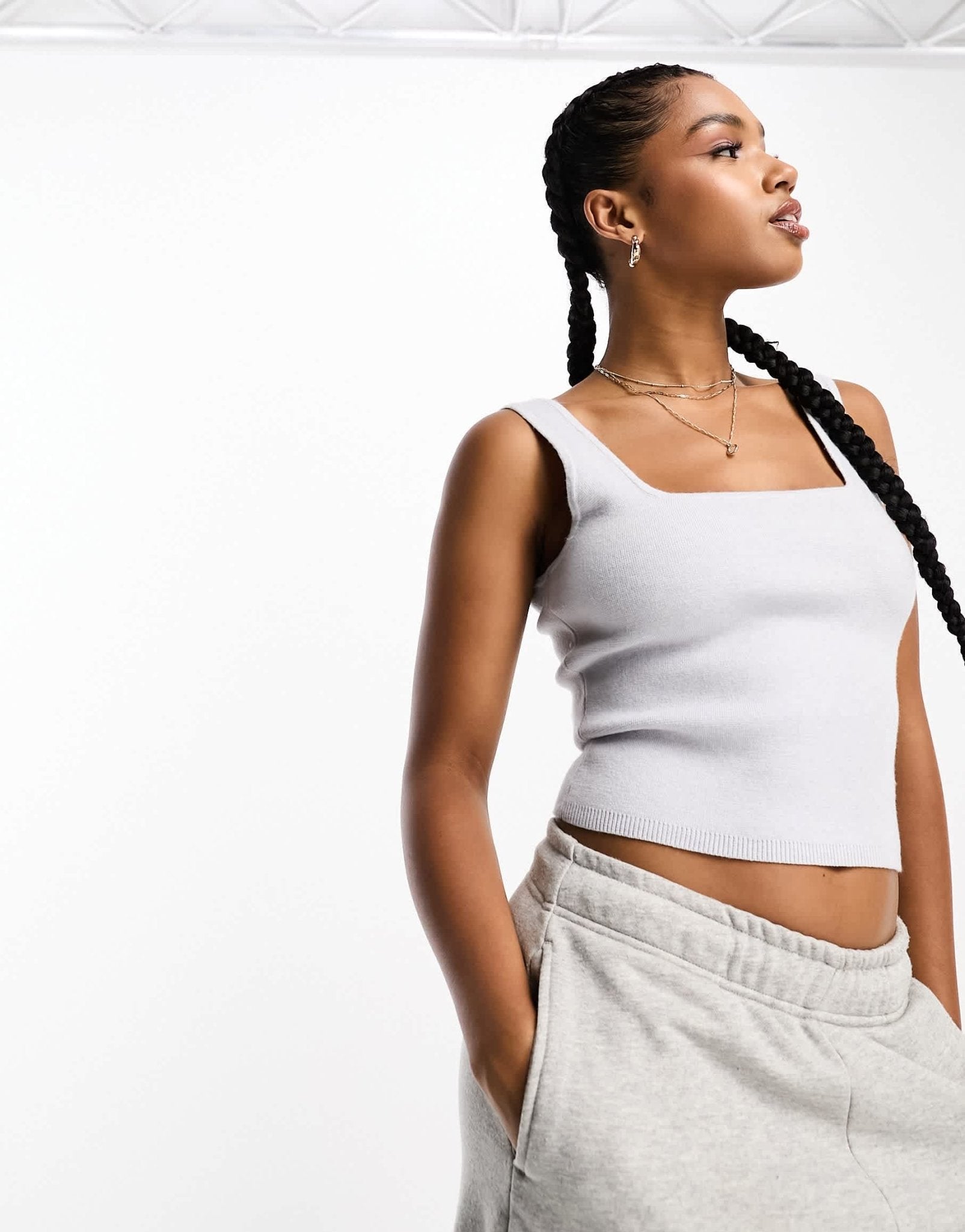 Abercrombie & Fitch textured square neck tank top in grey - ASOS Sample Sale