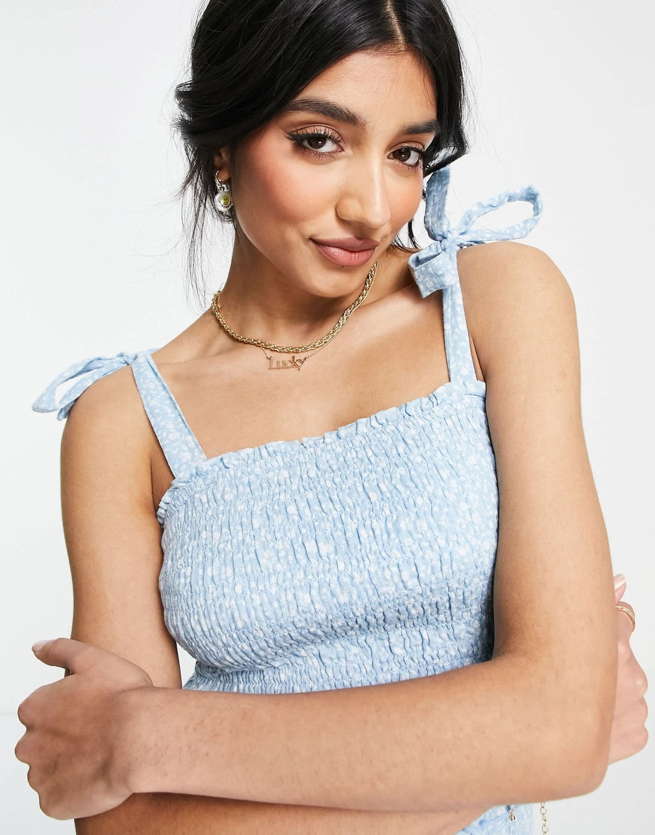 Abercrombie & Fitch tie strap top in blue floral - ASOS Sample Sale