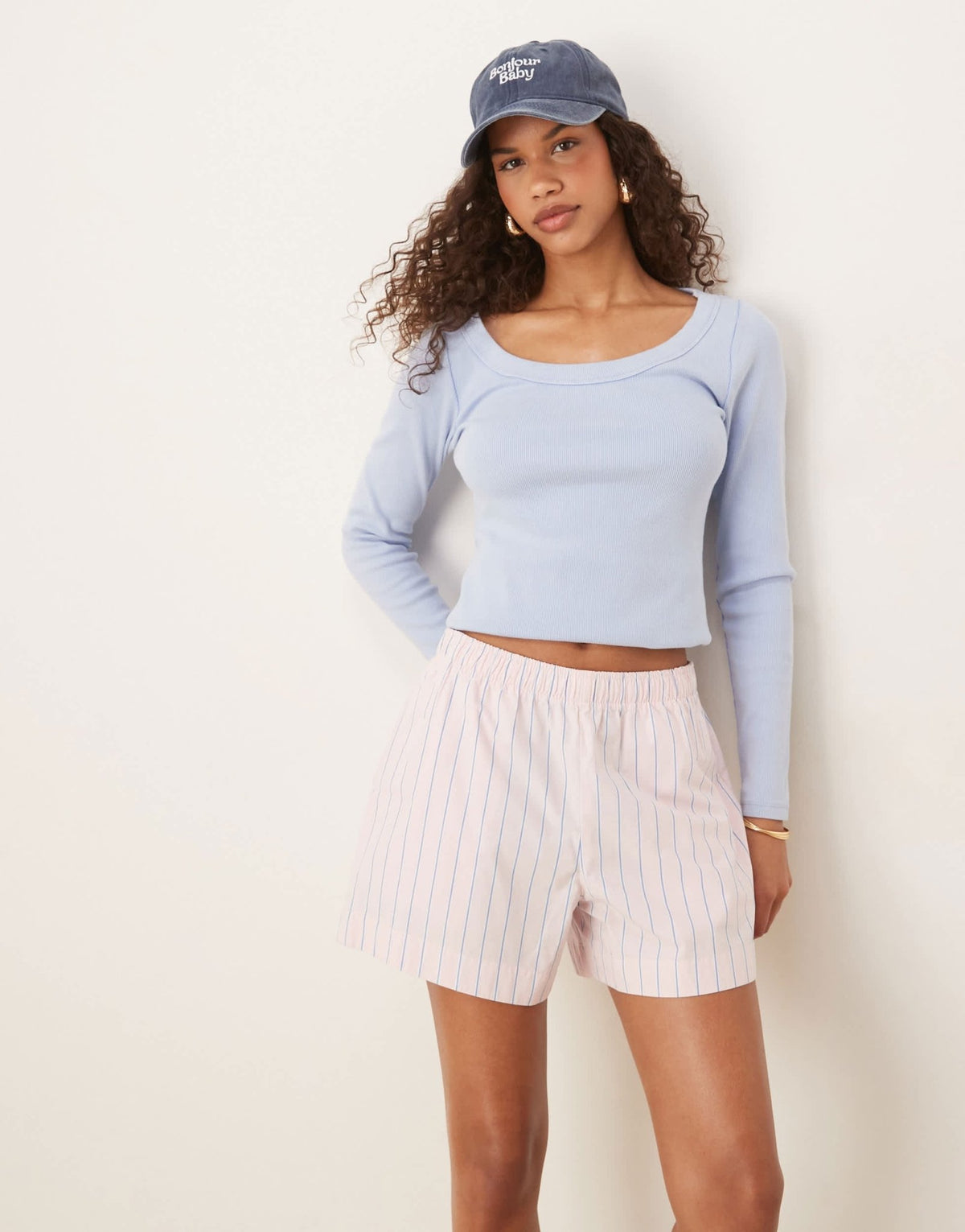 Abercrombie & Fitch tie waist poplin shorts in pink stripe - ASOS Sample Sale