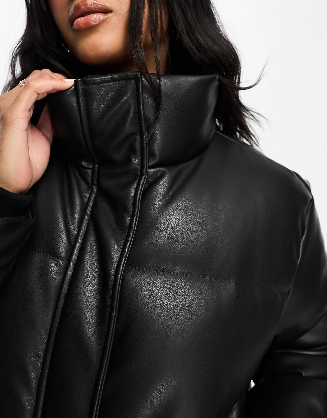 Abercrombie & Fitch ultra mini faux leather puffer jacket in black - ASOS Sample Sale