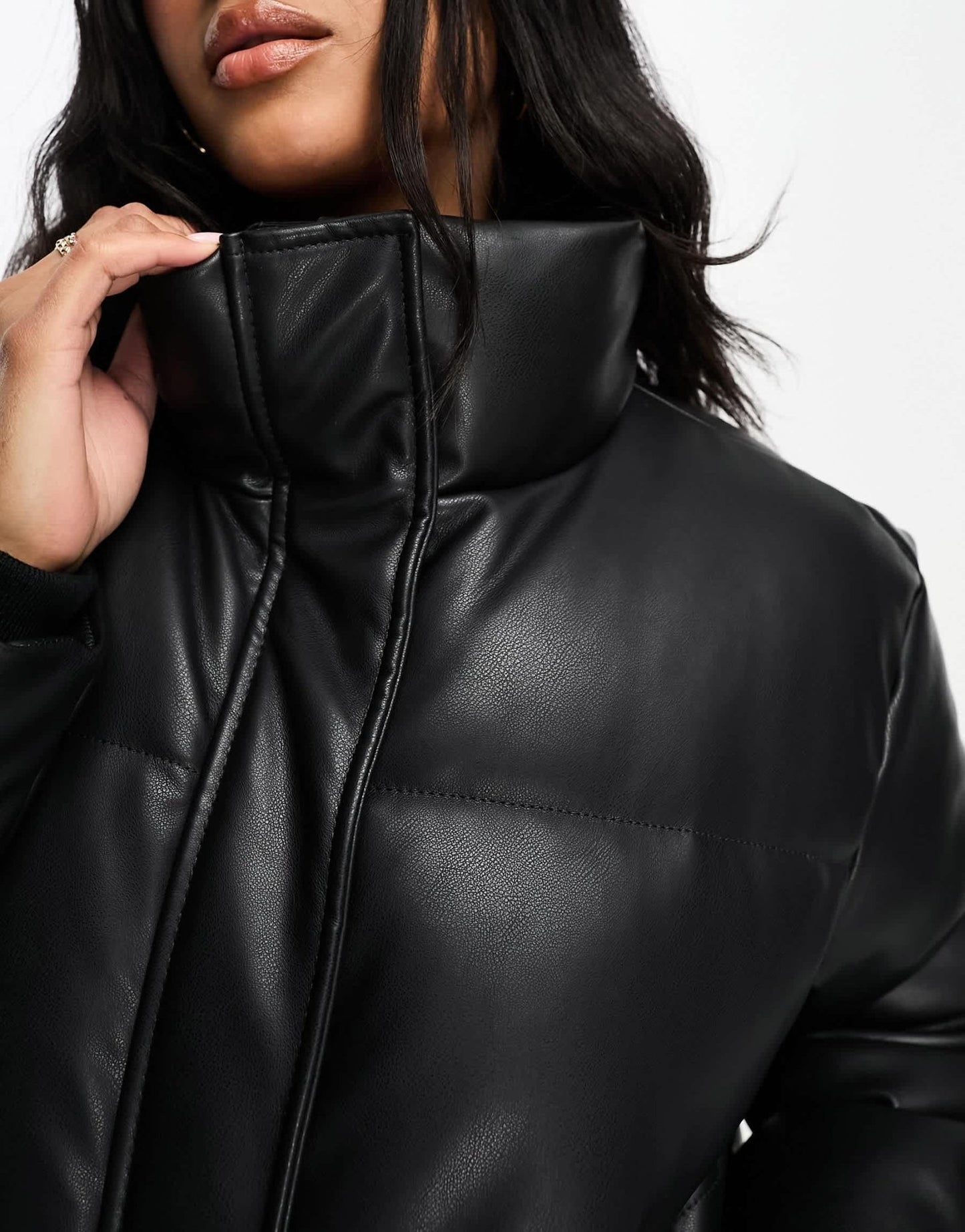 Abercrombie & Fitch ultra mini faux leather puffer jacket in black - ASOS Sample Sale