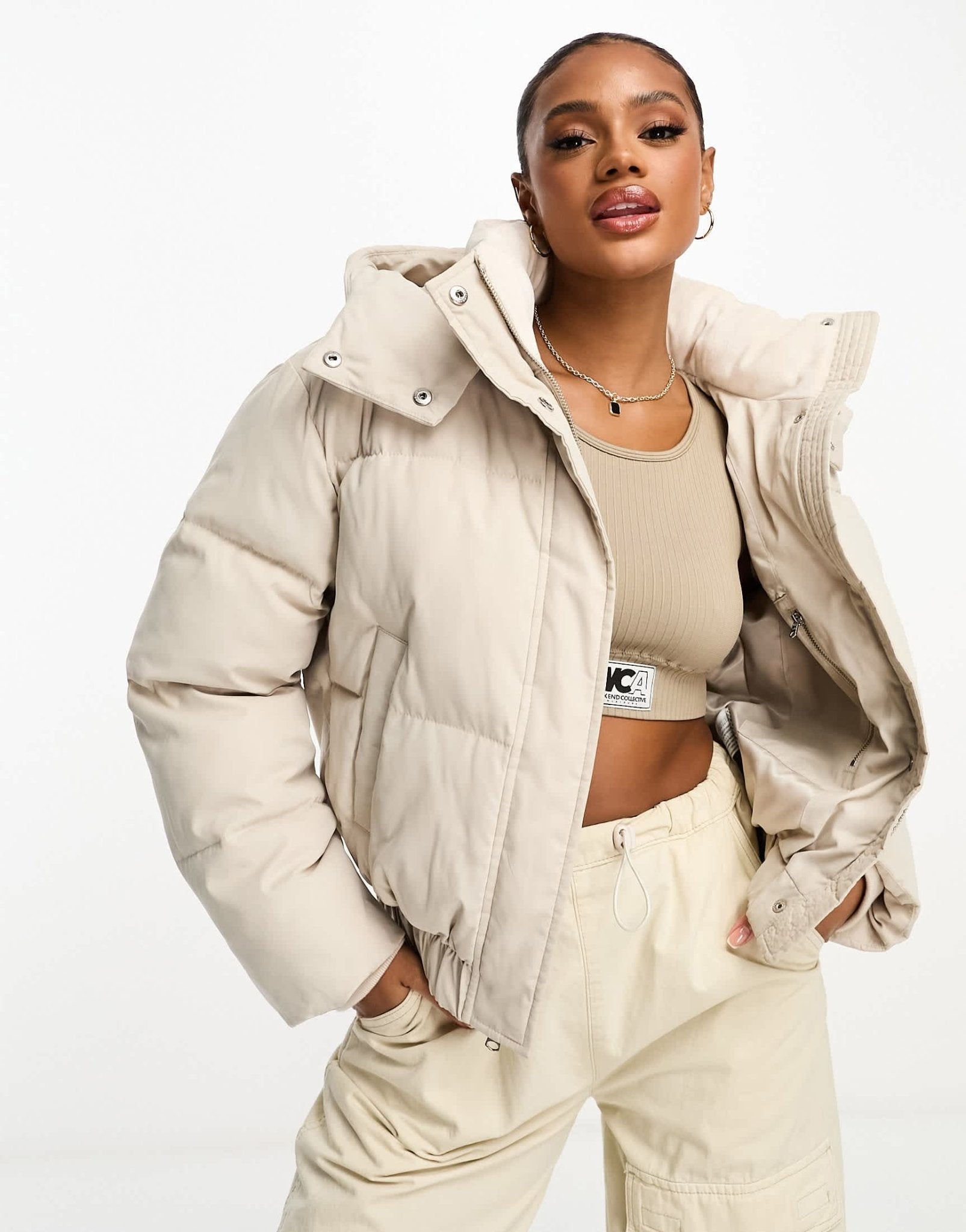 Abercrombie & Fitch ultra mini puffer jacket with hood in greige - ASOS Sample Sale