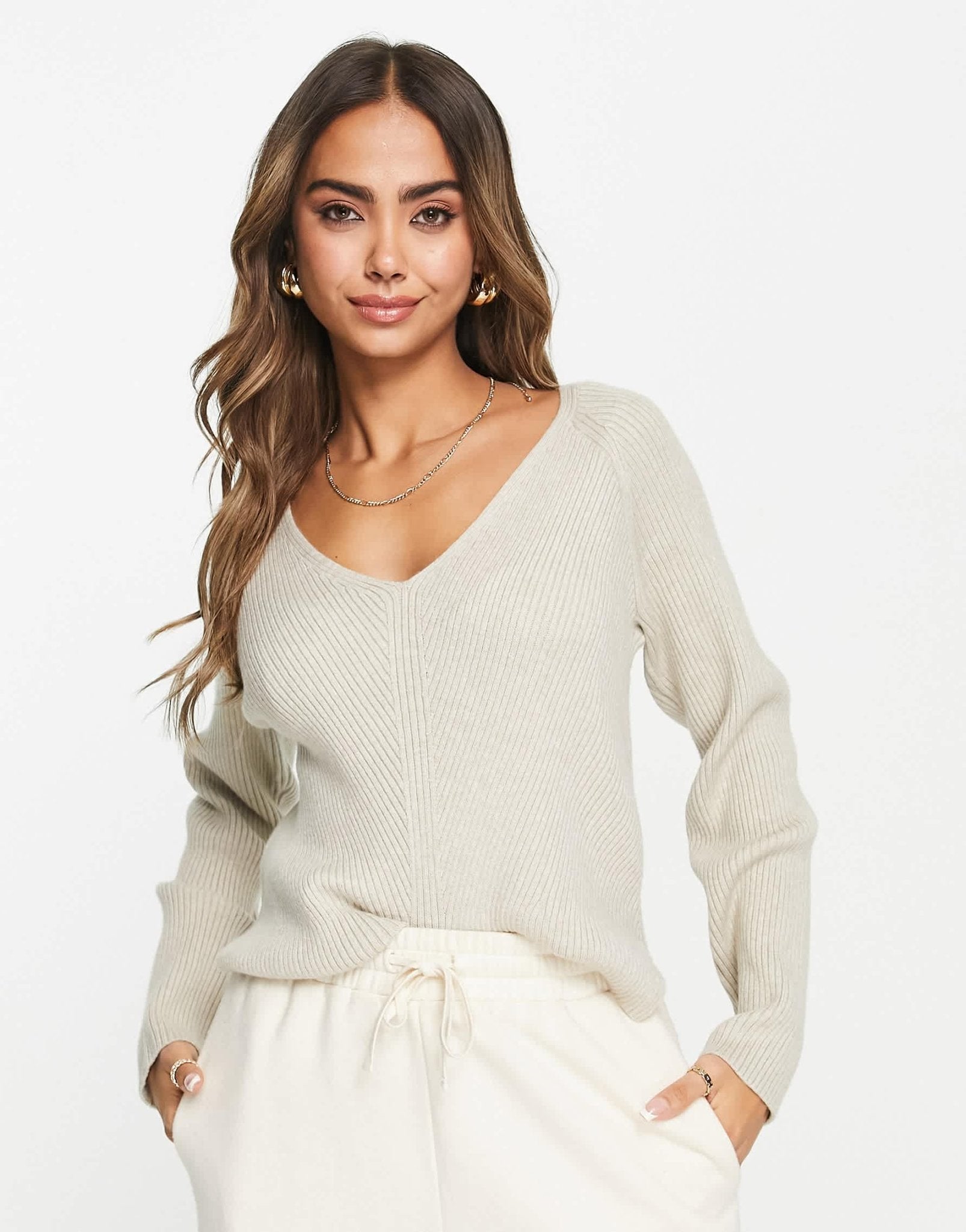 Abercrombie & Fitch v neck jumper in beige - ASOS Sample Sale