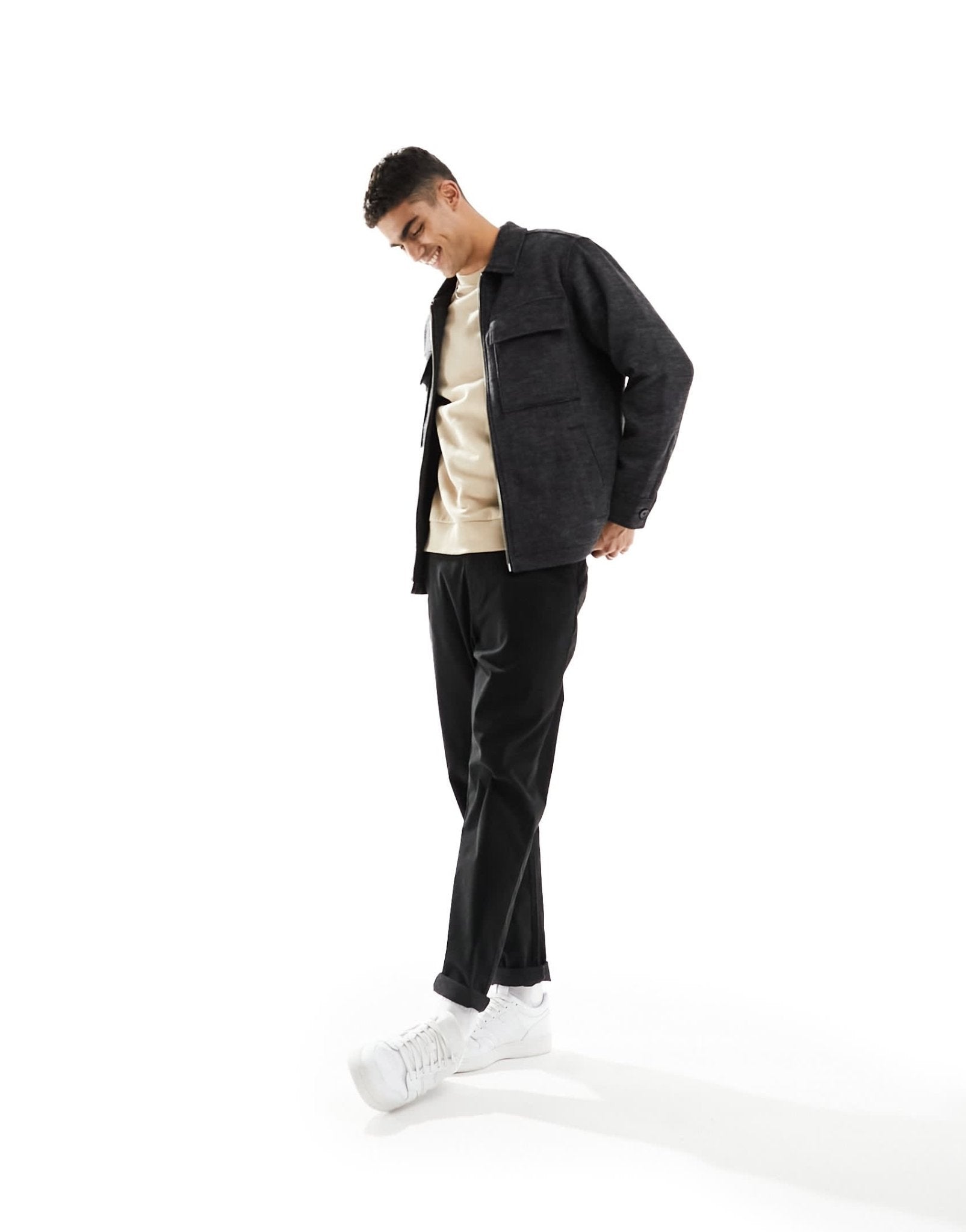 Abercrombie & Fitch wool zip front shirt jacket in black - ASOS Sample Sale