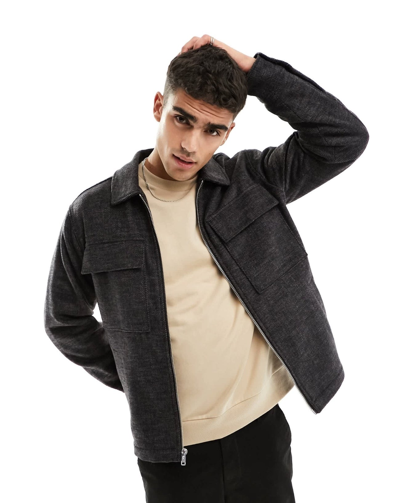 Abercrombie & Fitch wool zip front shirt jacket in black - ASOS Sample Sale