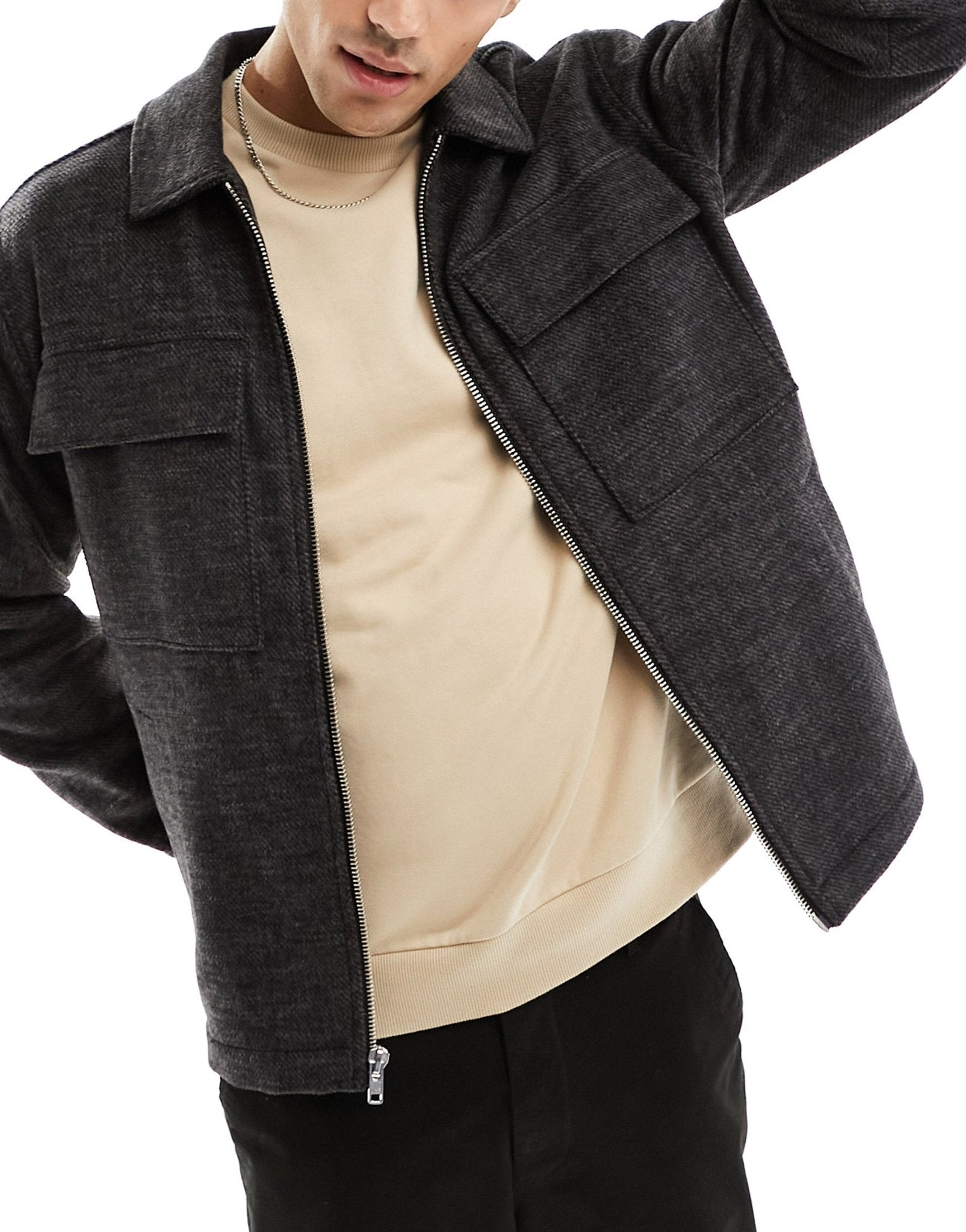 Abercrombie & Fitch wool zip front shirt jacket in black - ASOS Sample Sale