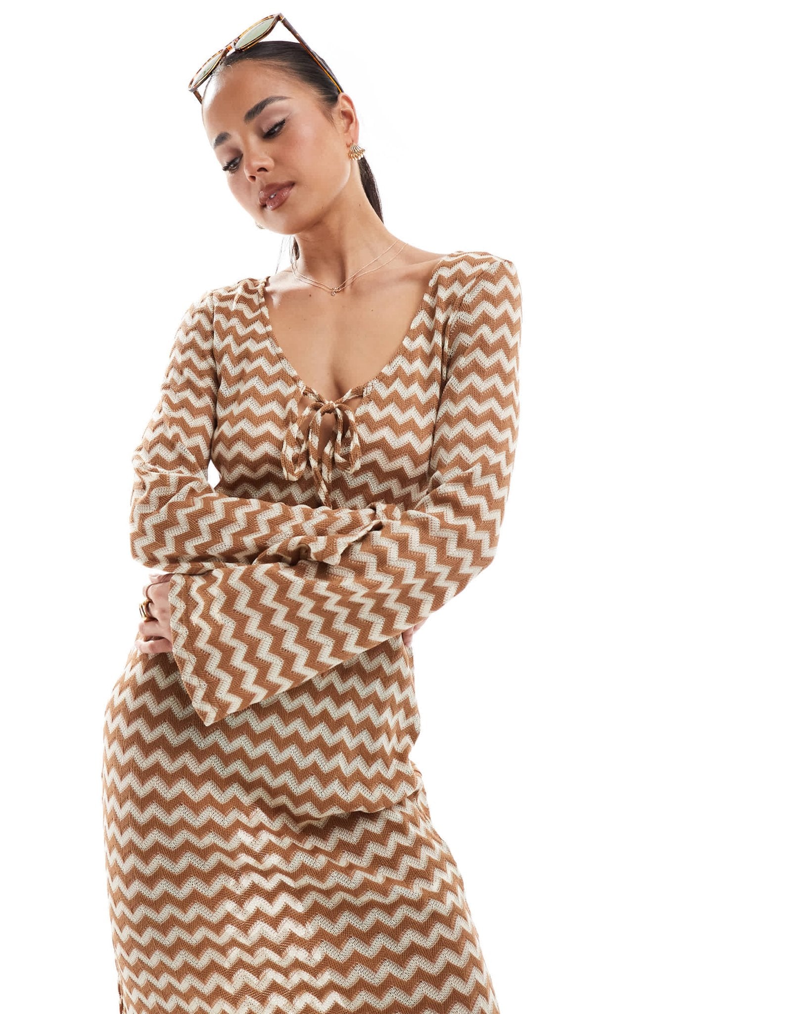 Accesorize crochet detail maxi dress in gold and cream - ASOS Sample Sale