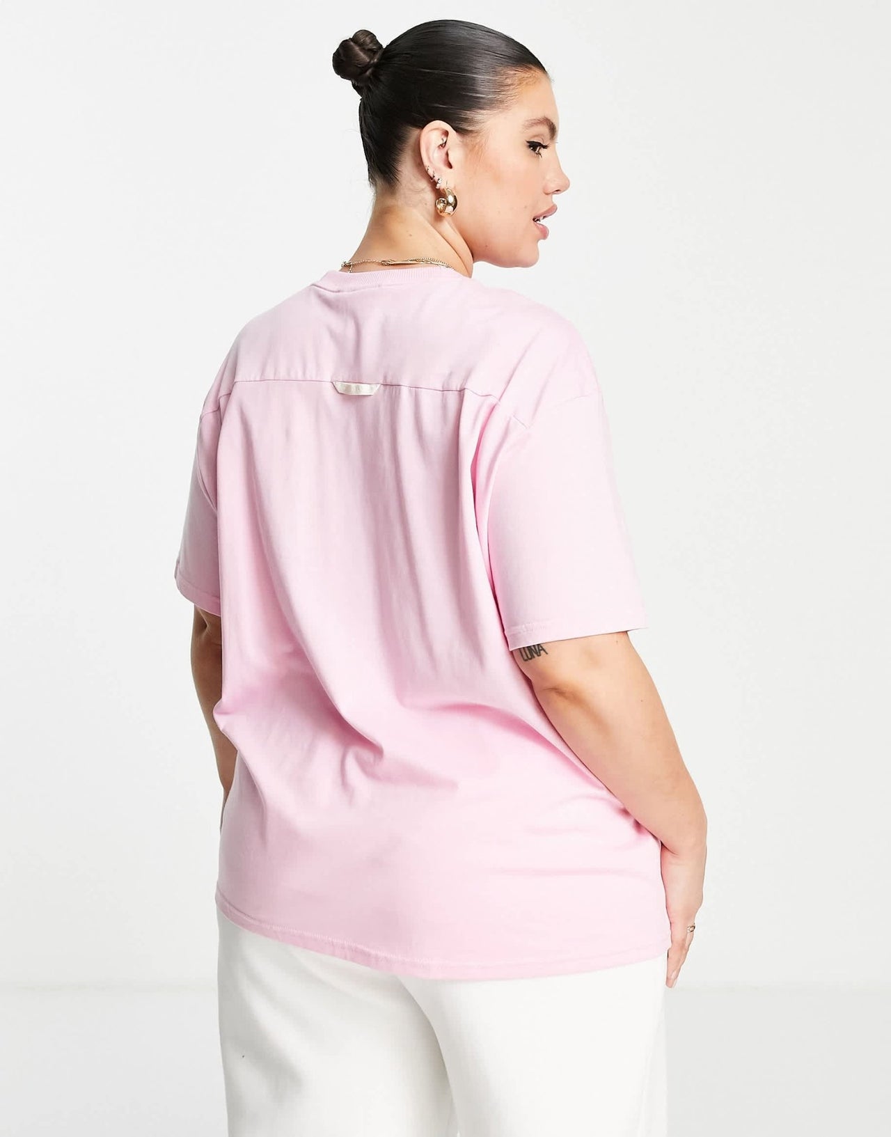 addias Originals Plus 'Logomania' triple logo t-shirt in pink - ASOS Sample Sale