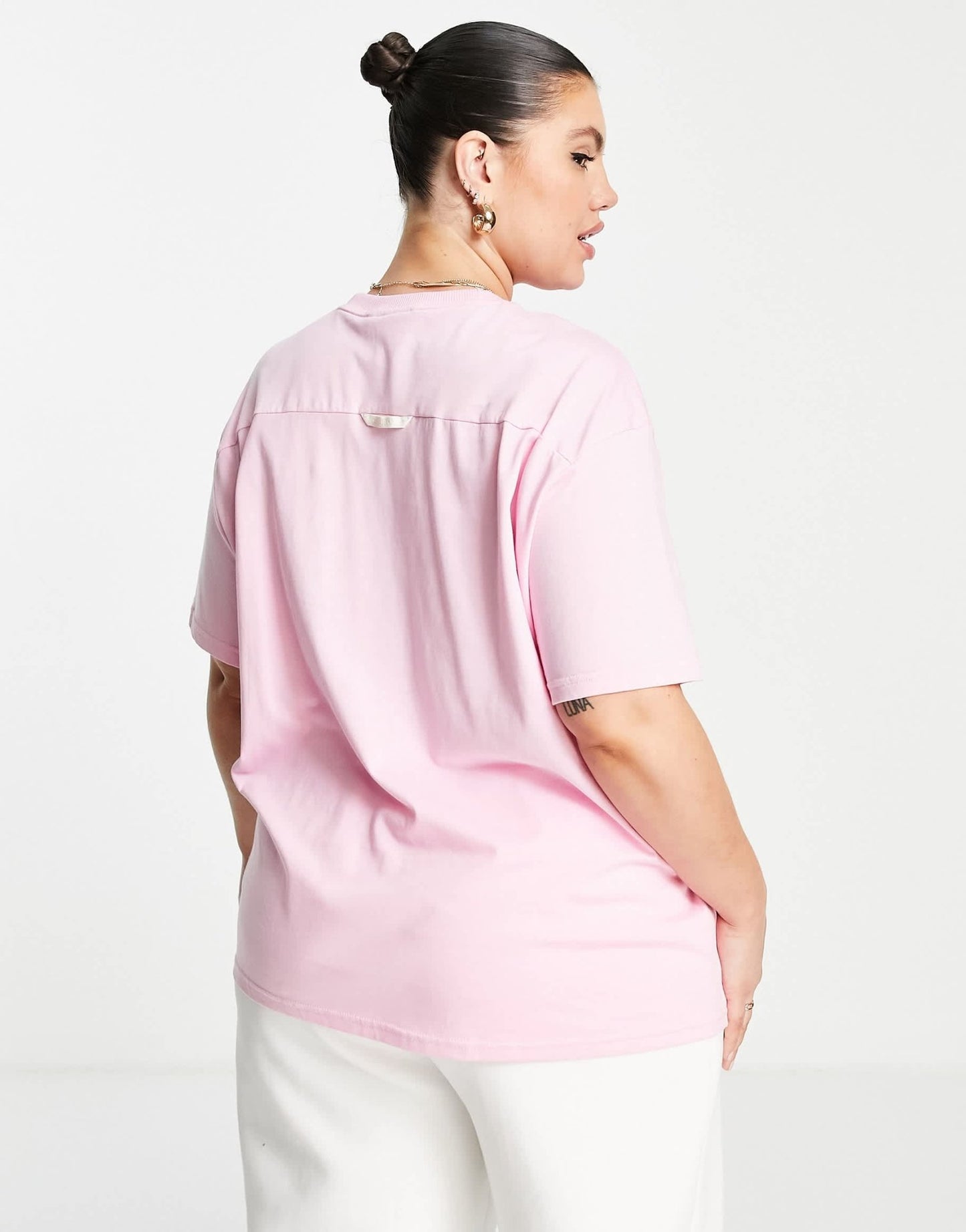addias Originals Plus 'Logomania' triple logo t-shirt in pink - ASOS Sample Sale