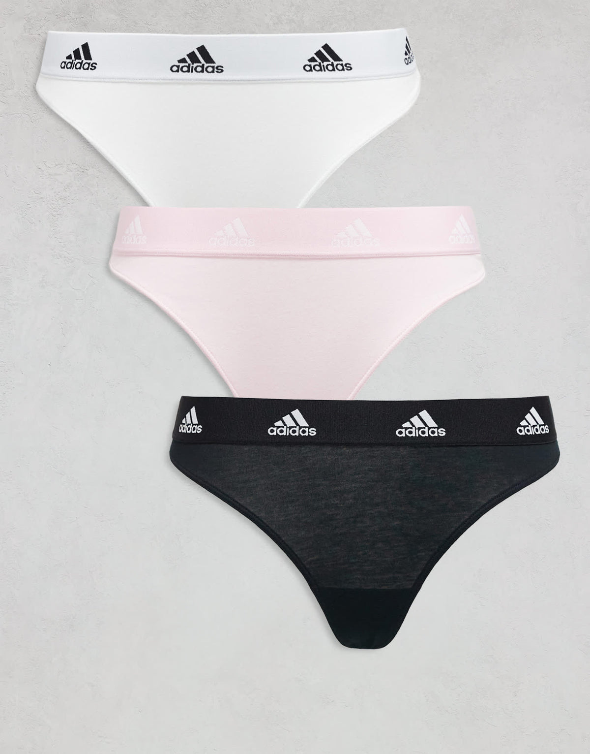 Adidas 3 pack active comfort cotton thongs in black, white and pink - ASOS Sample Sale