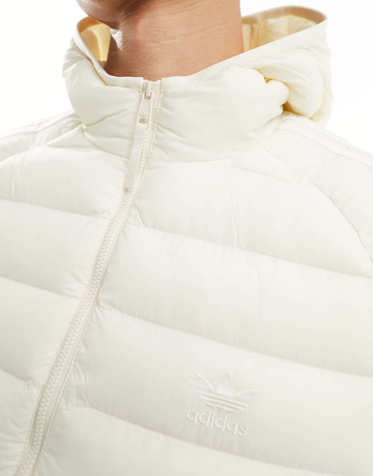 adidas Originals 3 stripe padded hooded jacket in off white - ASOS Sample Sale