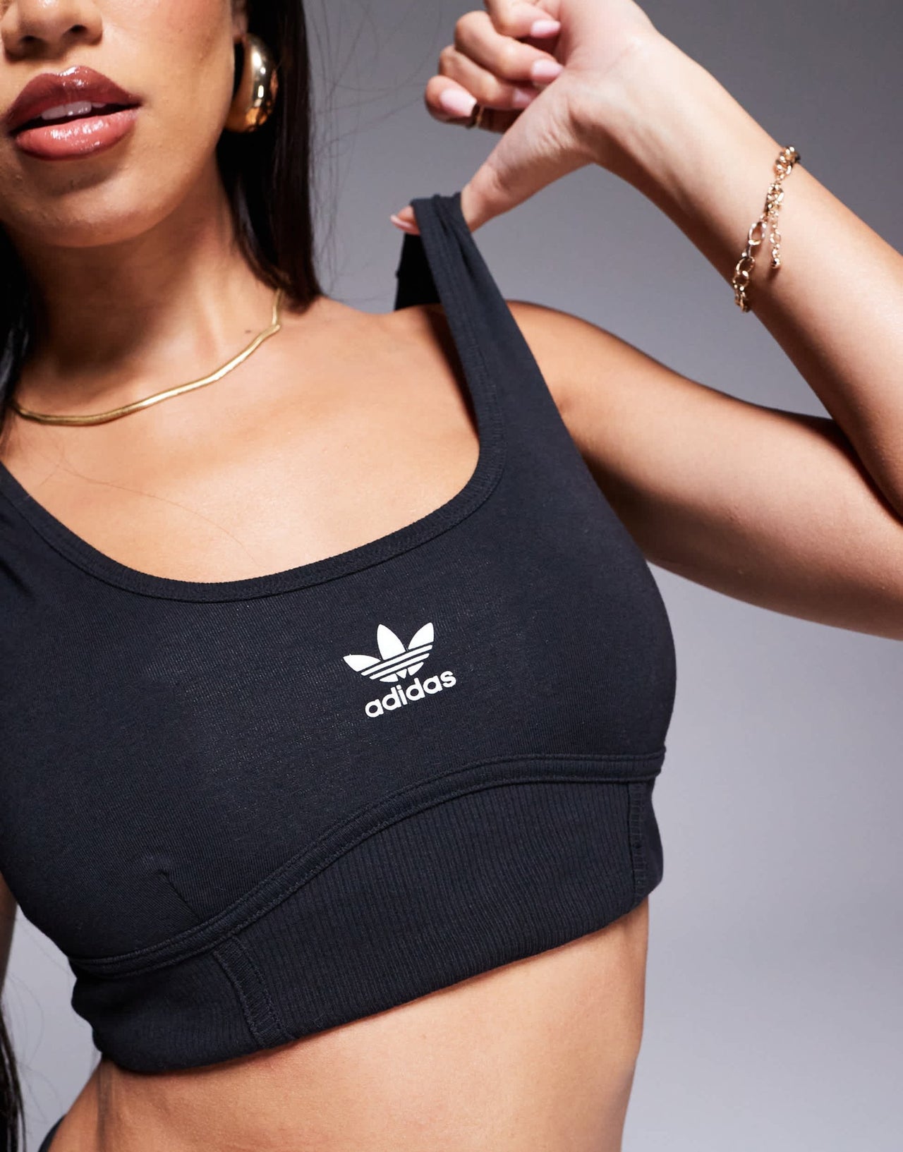 adidas Originals Adicolour trefoil bra in black - ASOS Sample Sale