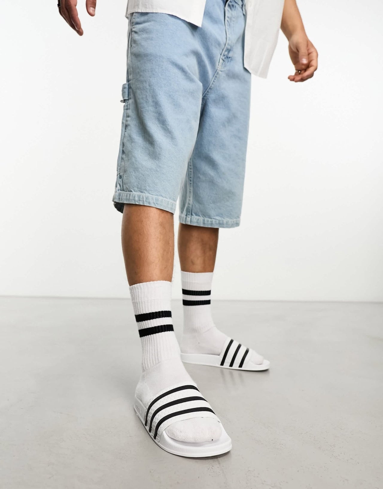 adidas Originals adilette sliders in white and black - ASOS Sample Sale