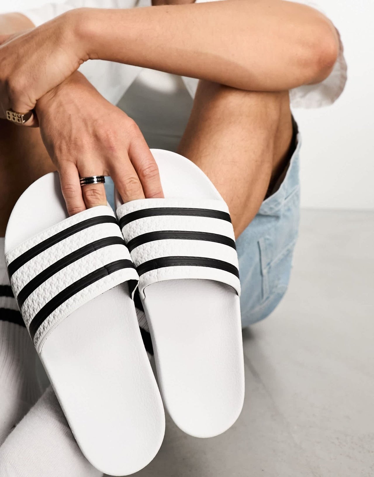 adidas Originals adilette sliders in white and black - ASOS Sample Sale
