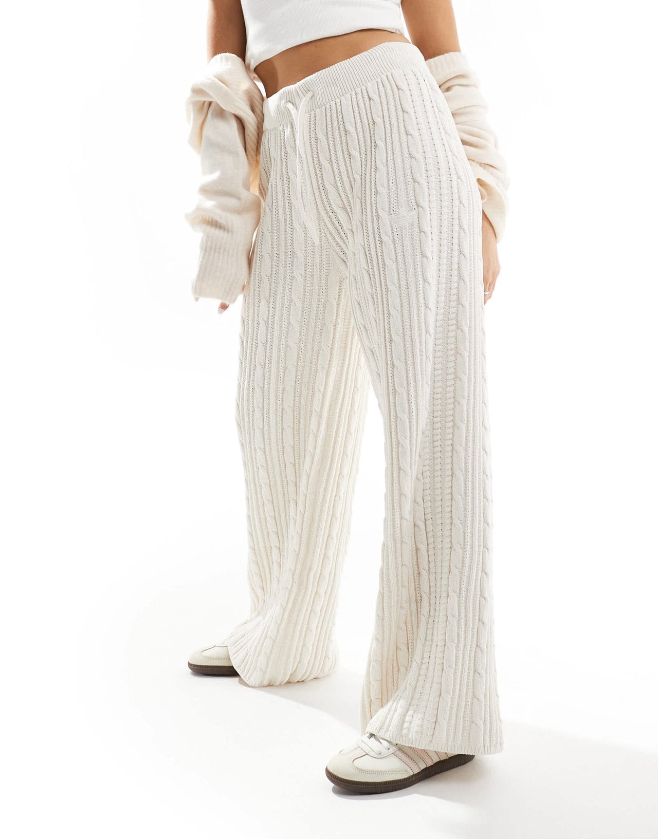 adidas Originals cable knit trefoil logo knitted trousers bottoms in white - ASOS Sample Sale