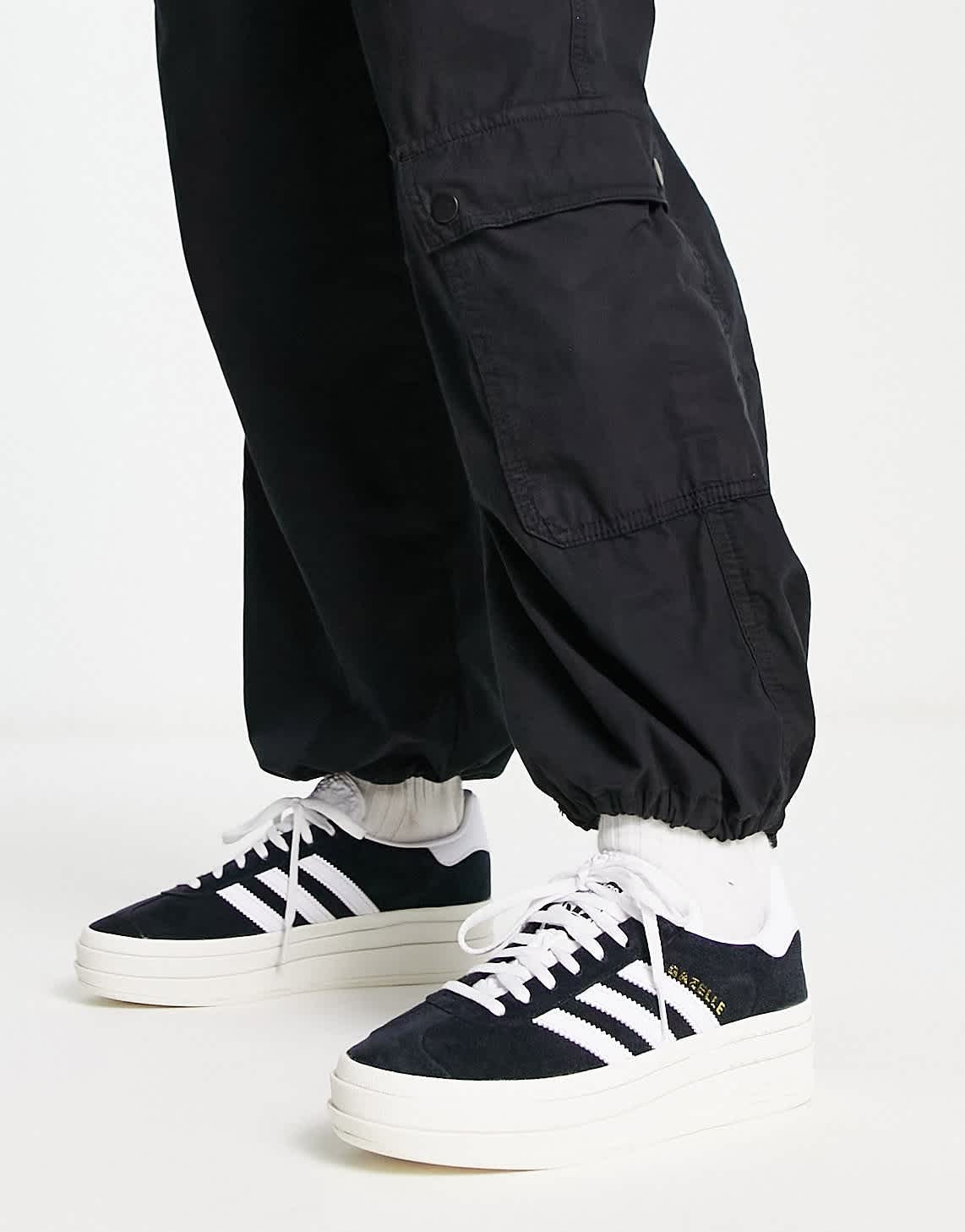 adidas Originals Gazelle Bold platform trainers in black and white - ASOS Sample Sale