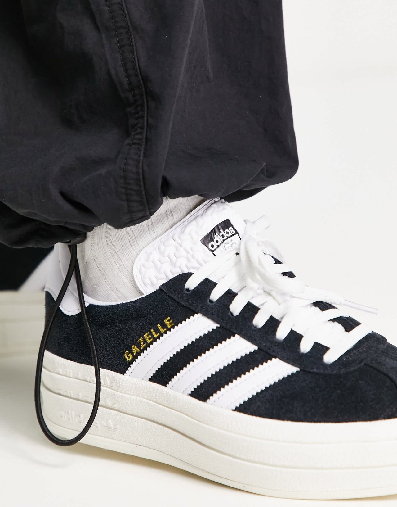 adidas Originals Gazelle Bold platform trainers in black and white - ASOS Sample Sale
