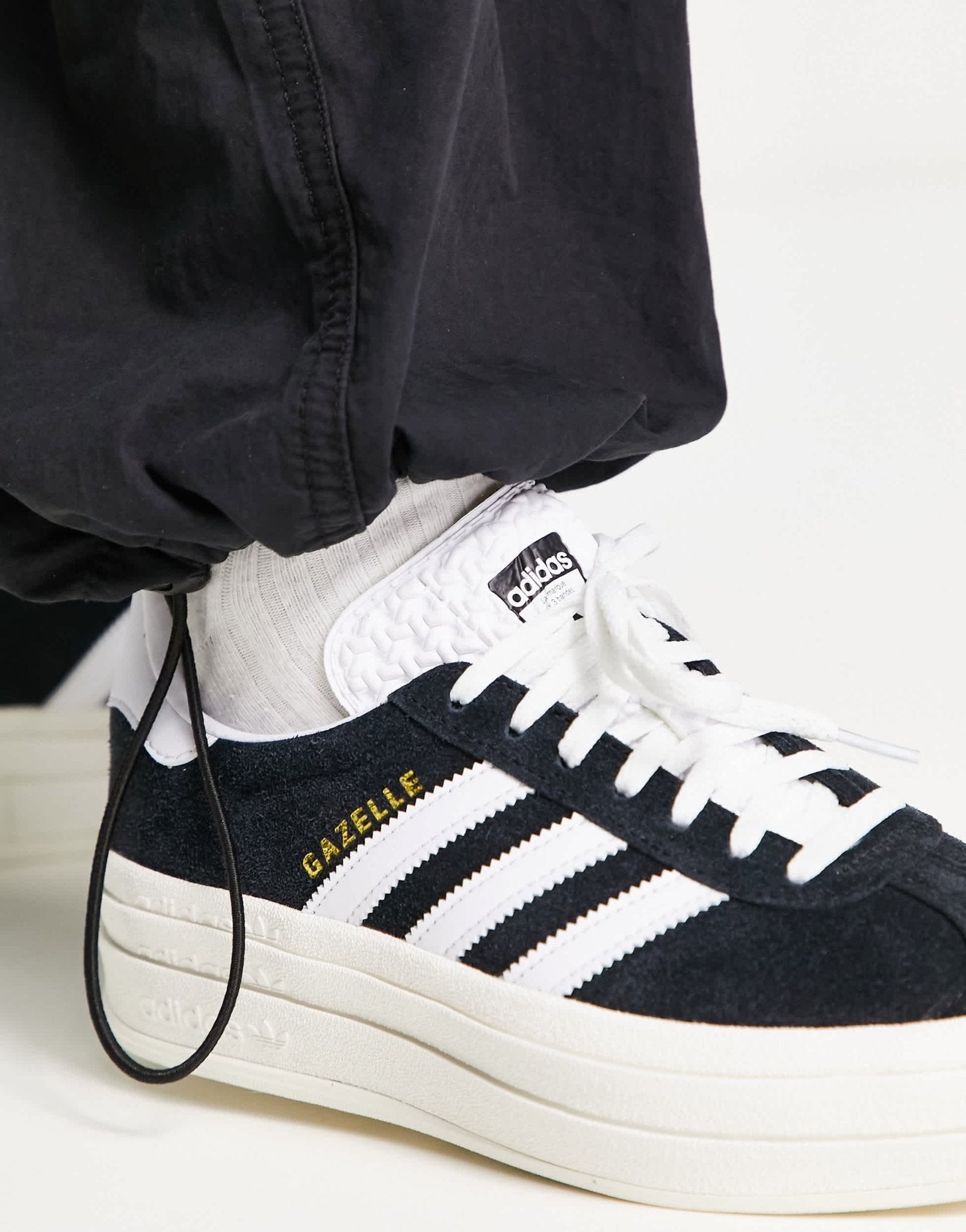 adidas Originals Gazelle Bold platform trainers in black and white - ASOS Sample Sale