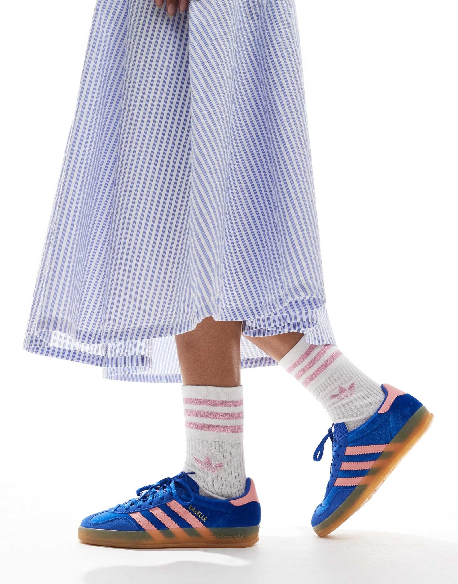 adidas Originals Gazelle Indoor trainers in blue and pink velvet - ASOS Sample Sale