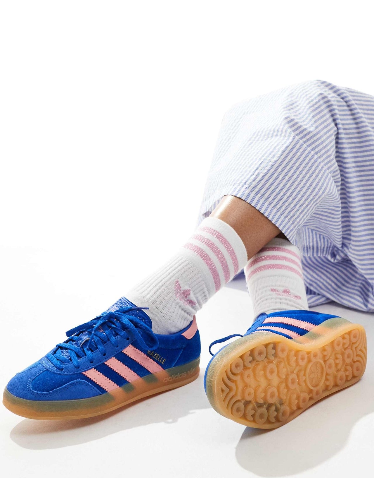 adidas Originals Gazelle Indoor trainers in blue and pink velvet - ASOS Sample Sale