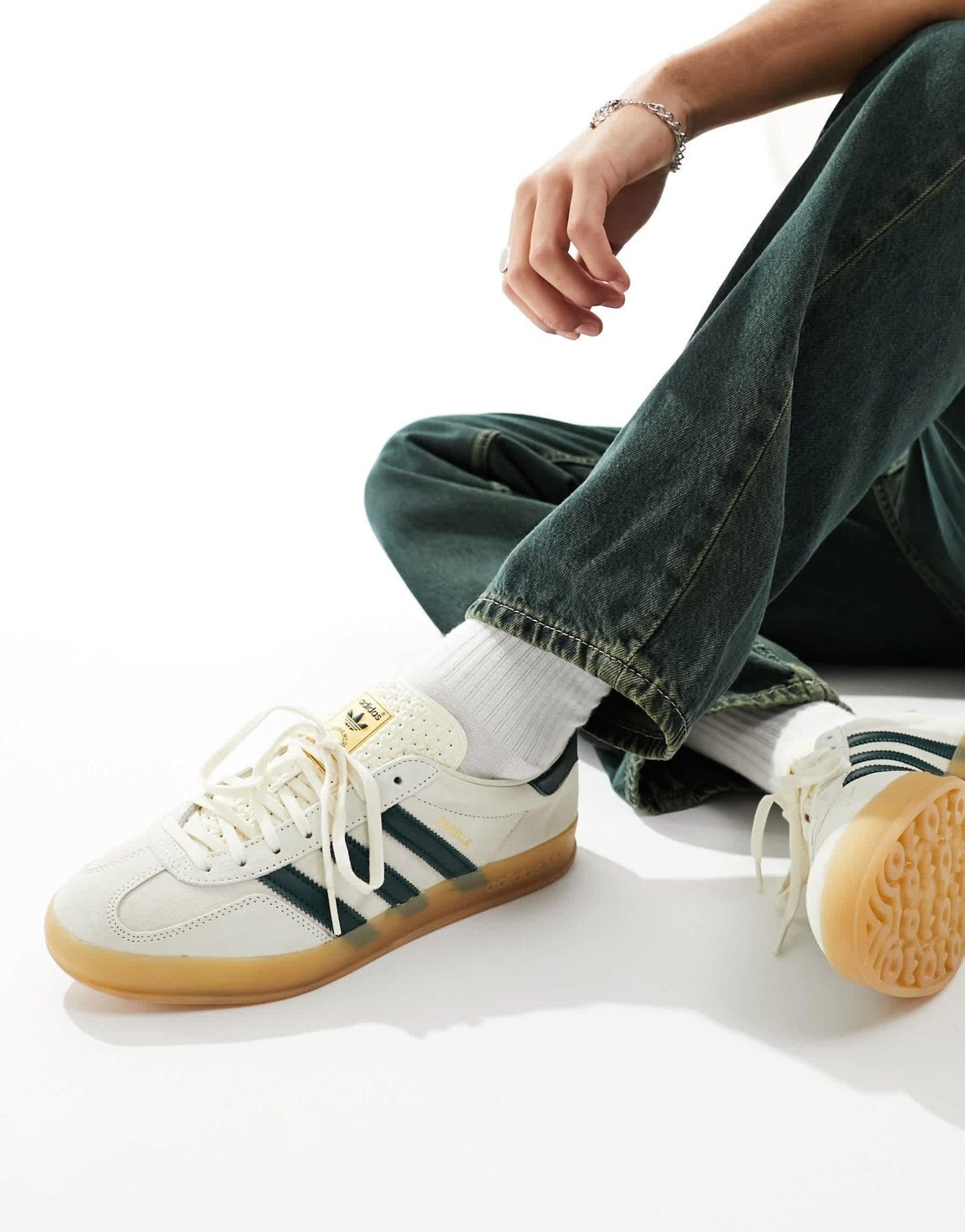 adidas Originals Gazelle Indoor trainers in cream and green - ASOS Sample Sale