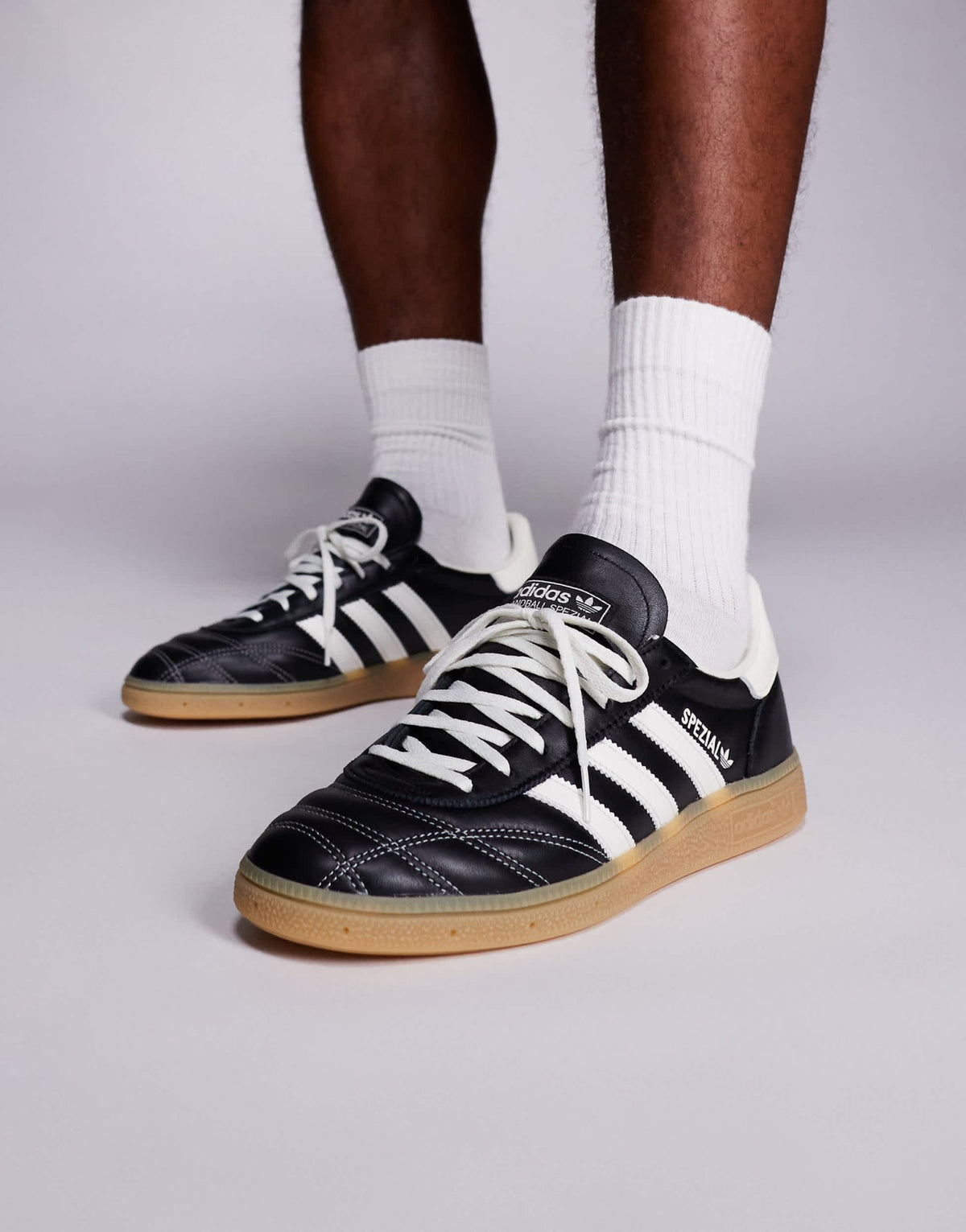 adidas Originals Handball Spezial trainers in black and white stitch with gum sole - ASOS Sample Sale