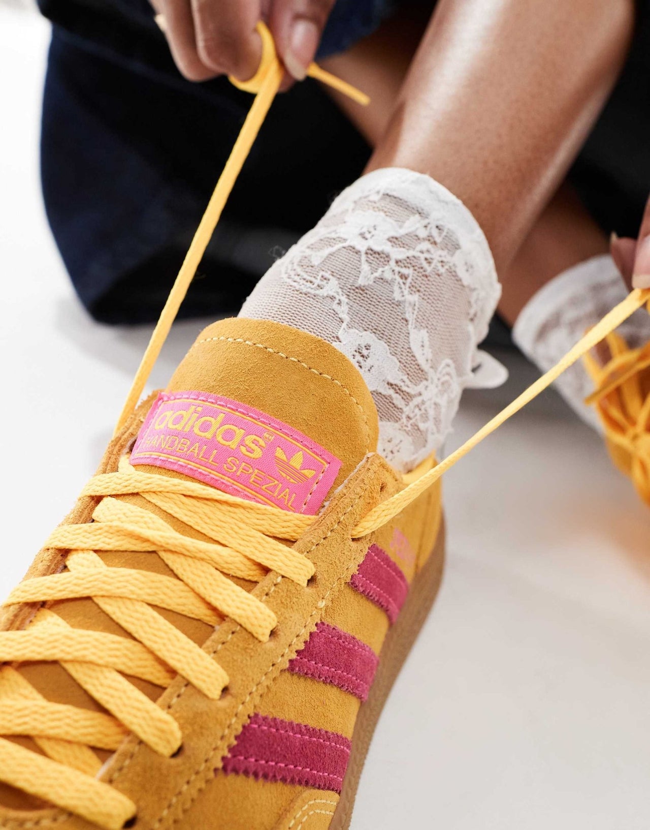 adidas Originals Handball Spezial trainers in yellow and pink with gum sole - ASOS Sample Sale