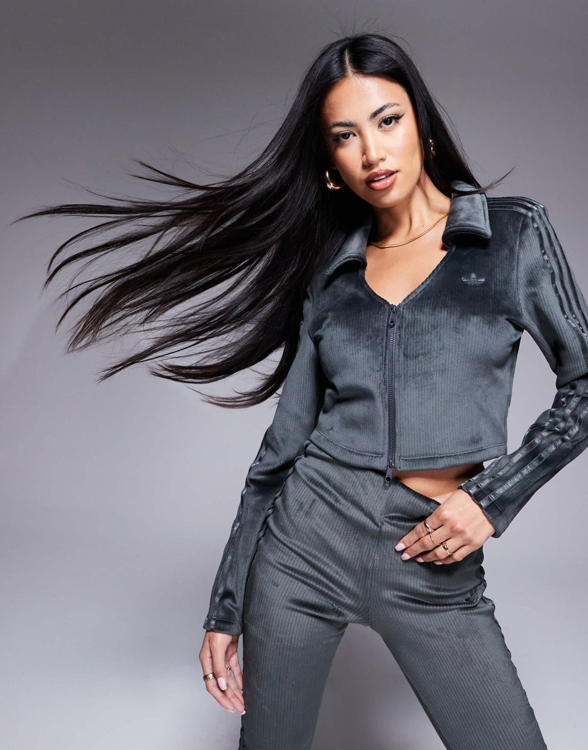 adidas Originals Hyper Femme cropped jacket in charcoal - ASOS Sample Sale