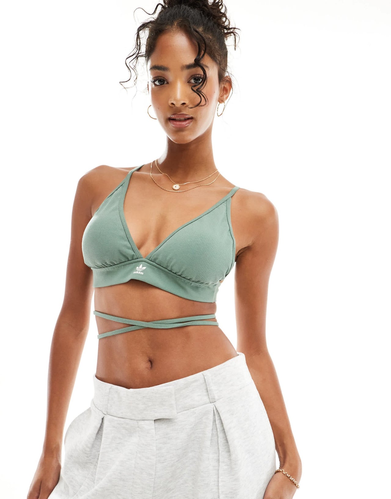 adidas Originals lace round bralet in khaki - ASOS Sample Sale