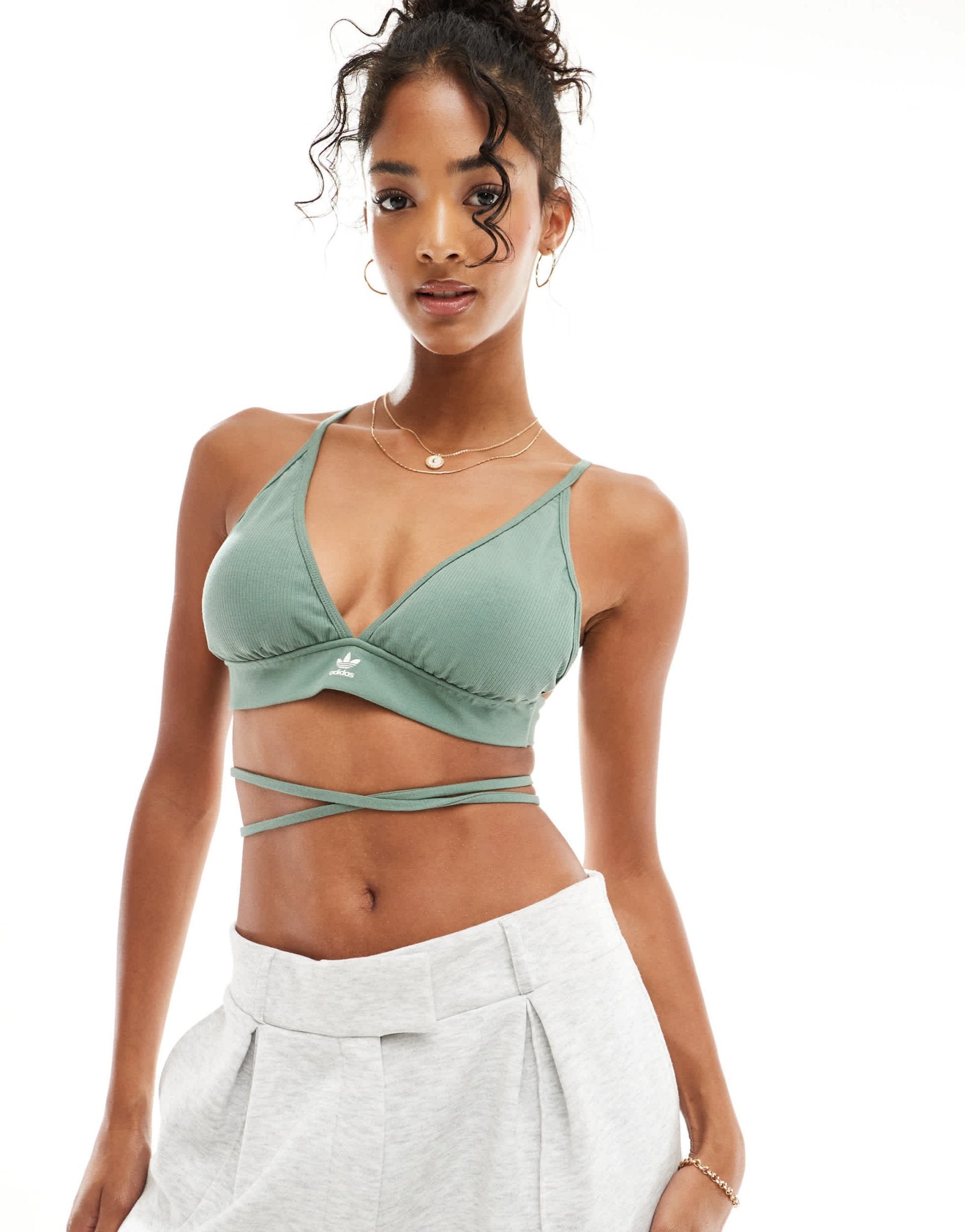 adidas Originals lace round bralet in khaki - ASOS Sample Sale