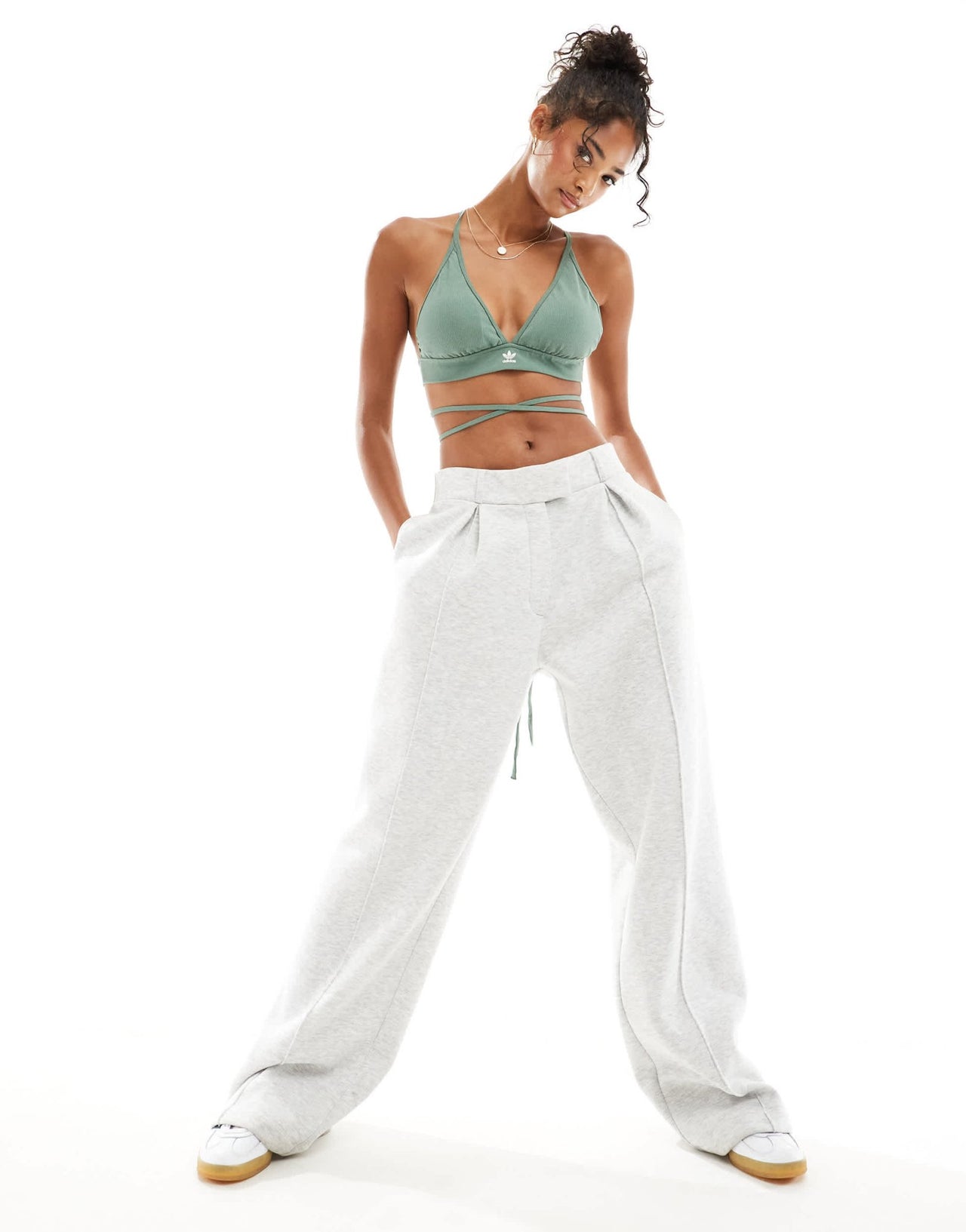adidas Originals lace round bralet in khaki - ASOS Sample Sale