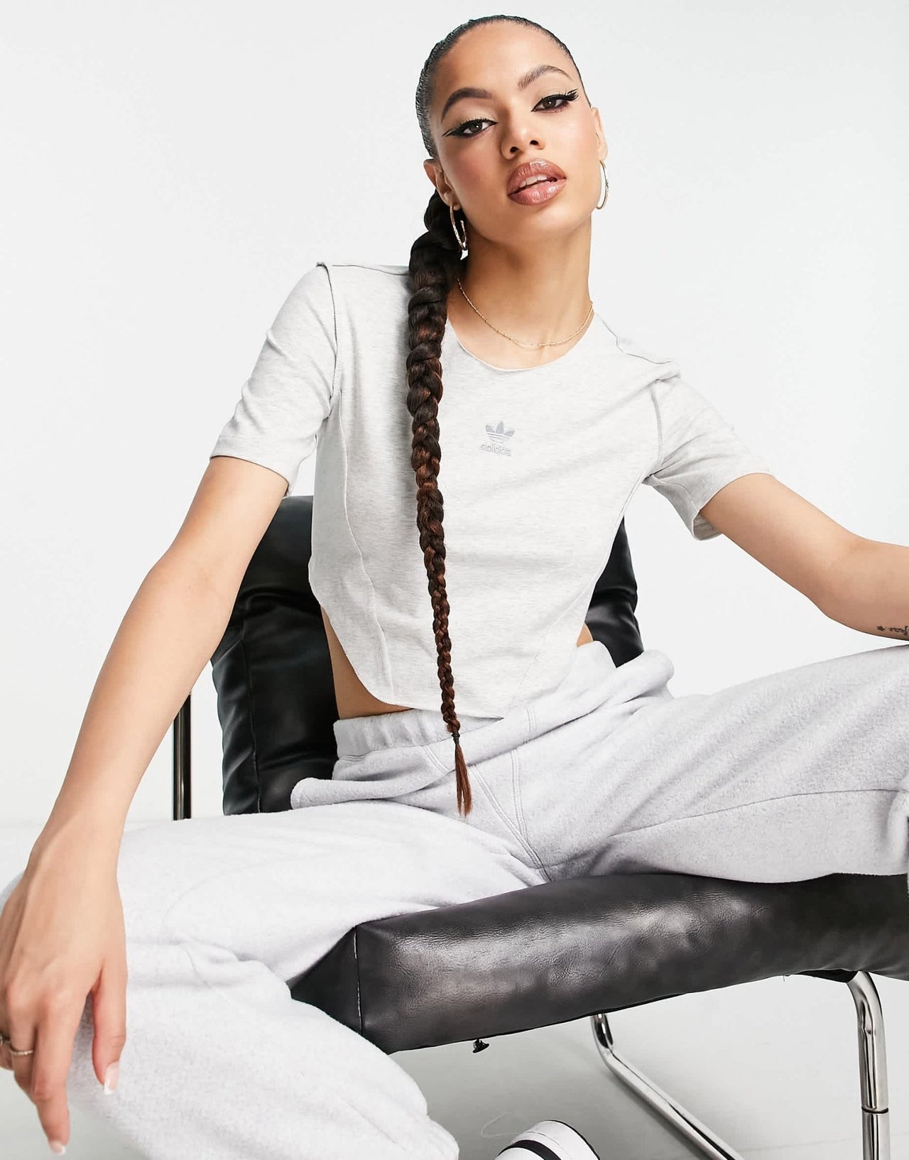 adidas Originals Luxe Lounge cropped t-shirt in light grey - ASOS Sample Sale