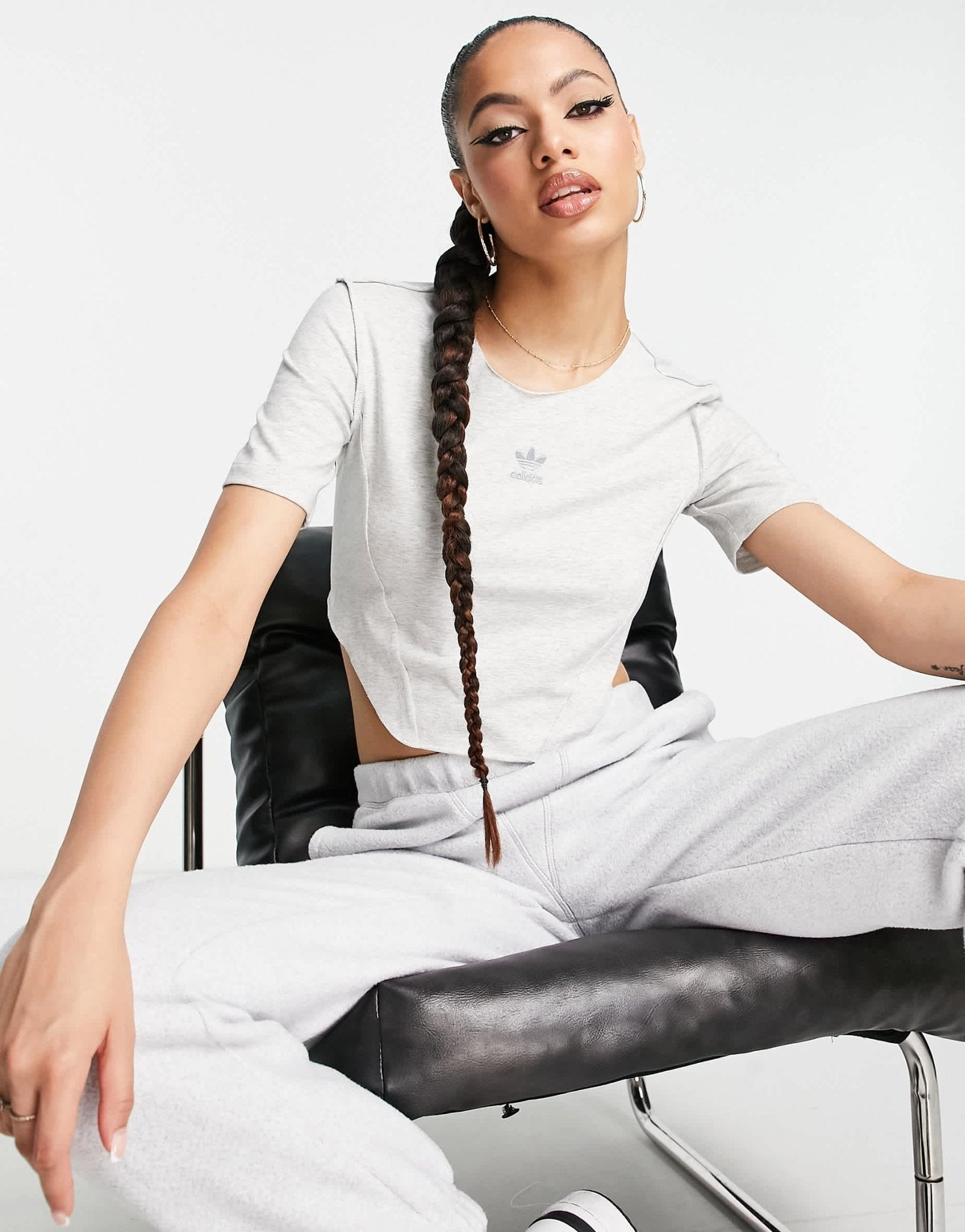 adidas Originals Luxe Lounge cropped t-shirt in light grey - ASOS Sample Sale
