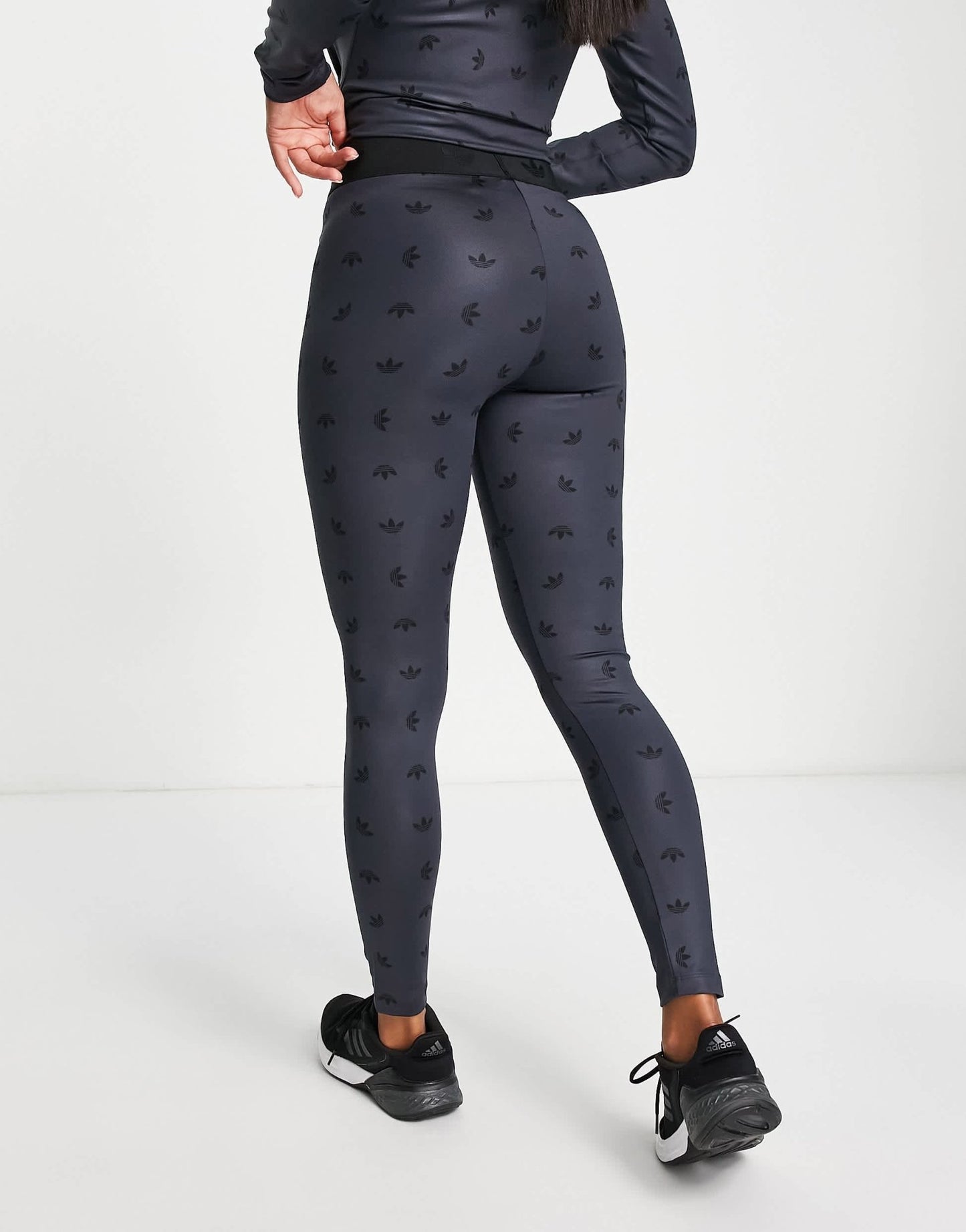 adidas Originals Luxe Lounge high waisted repeat logo leggings in black - ASOS Sample Sale