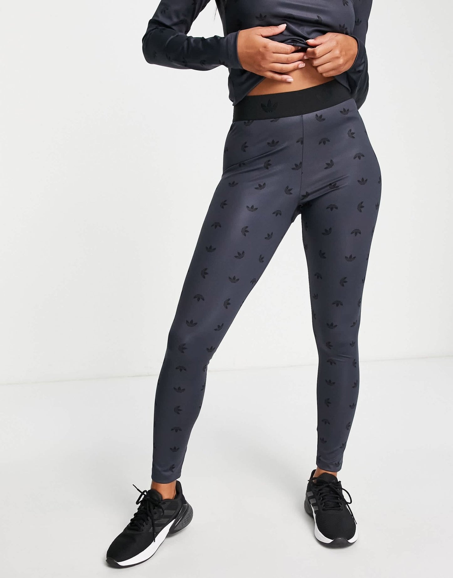 adidas Originals Luxe Lounge high waisted repeat logo leggings in black - ASOS Sample Sale