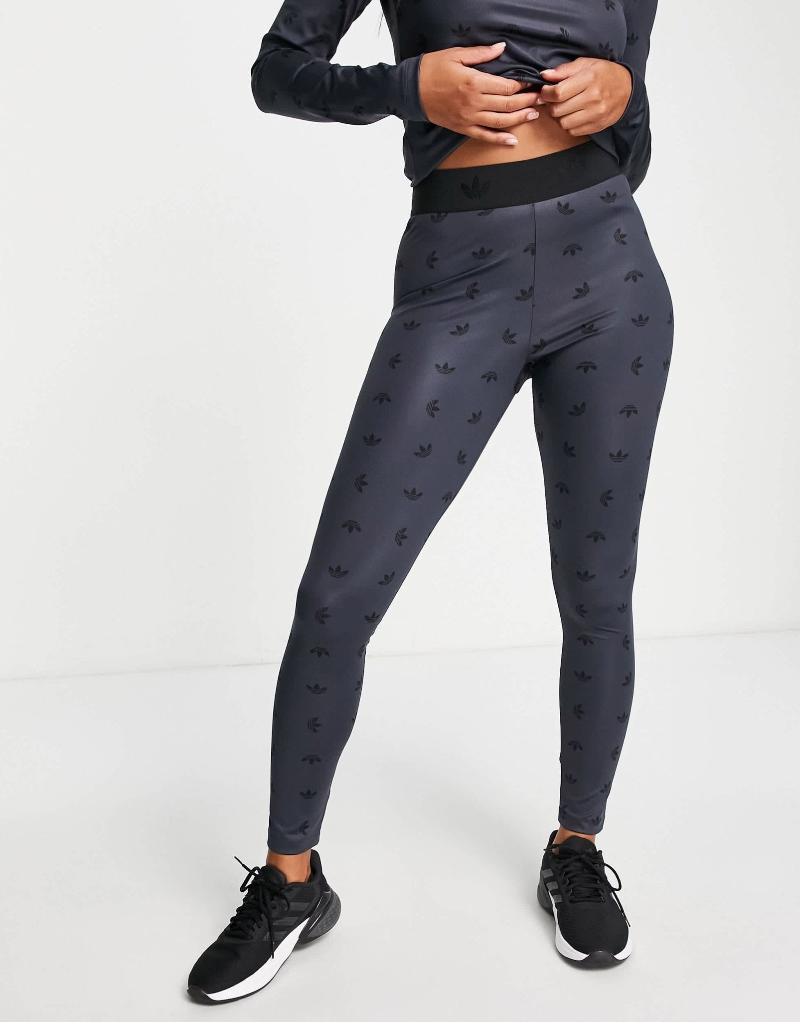 adidas Originals Luxe Lounge high waisted repeat logo leggings in black - ASOS Sample Sale
