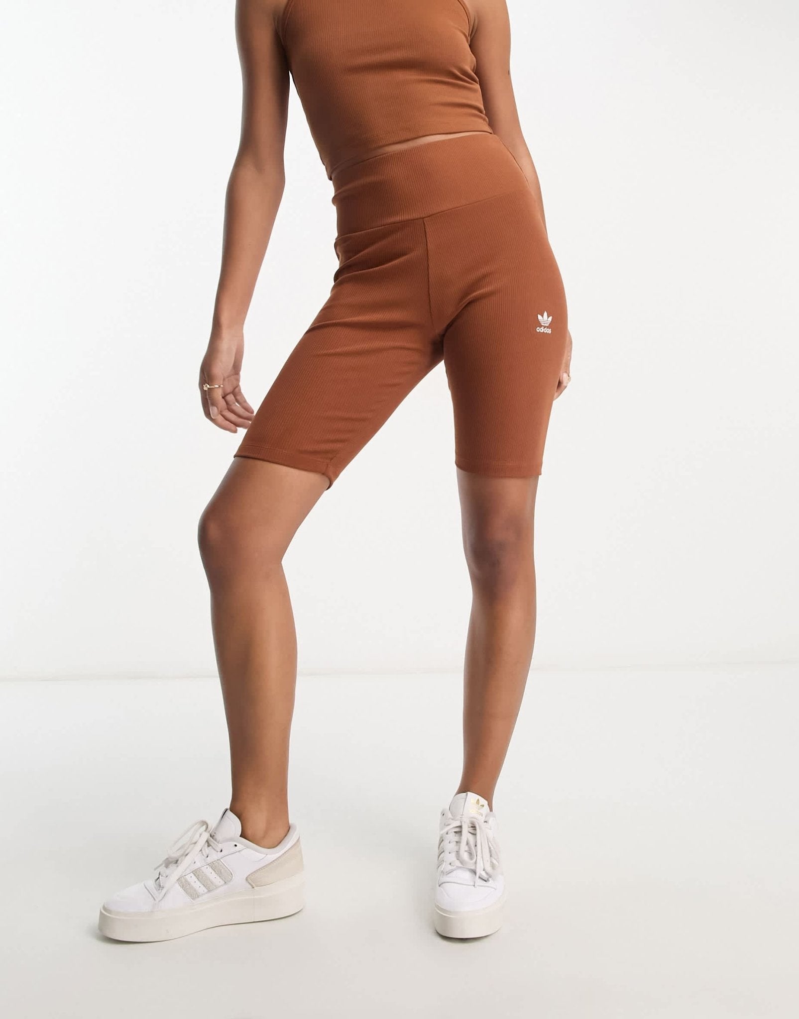 adidas Originals ribbed legging shorts in rust - ASOS Sample Sale