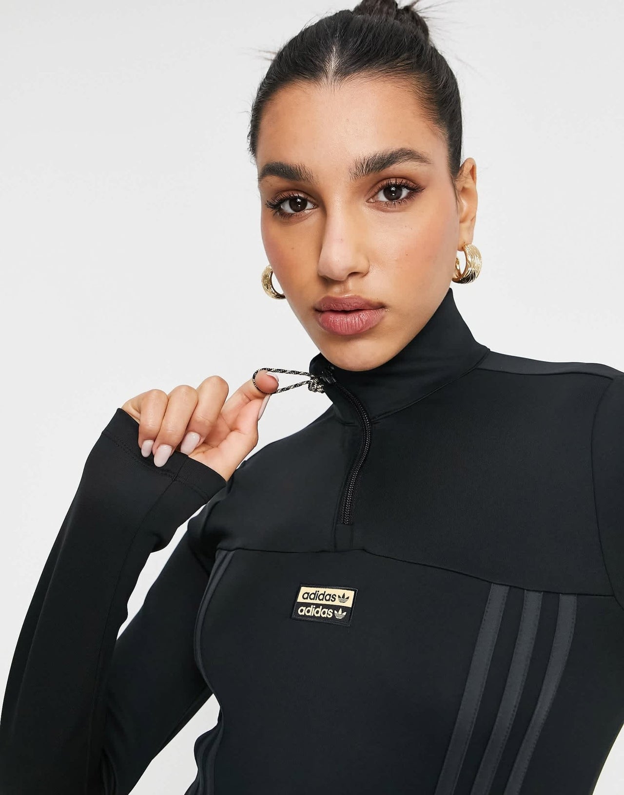 adidas Originals RYV fitted logo quarter zip dress in black - ASOS Sample Sale